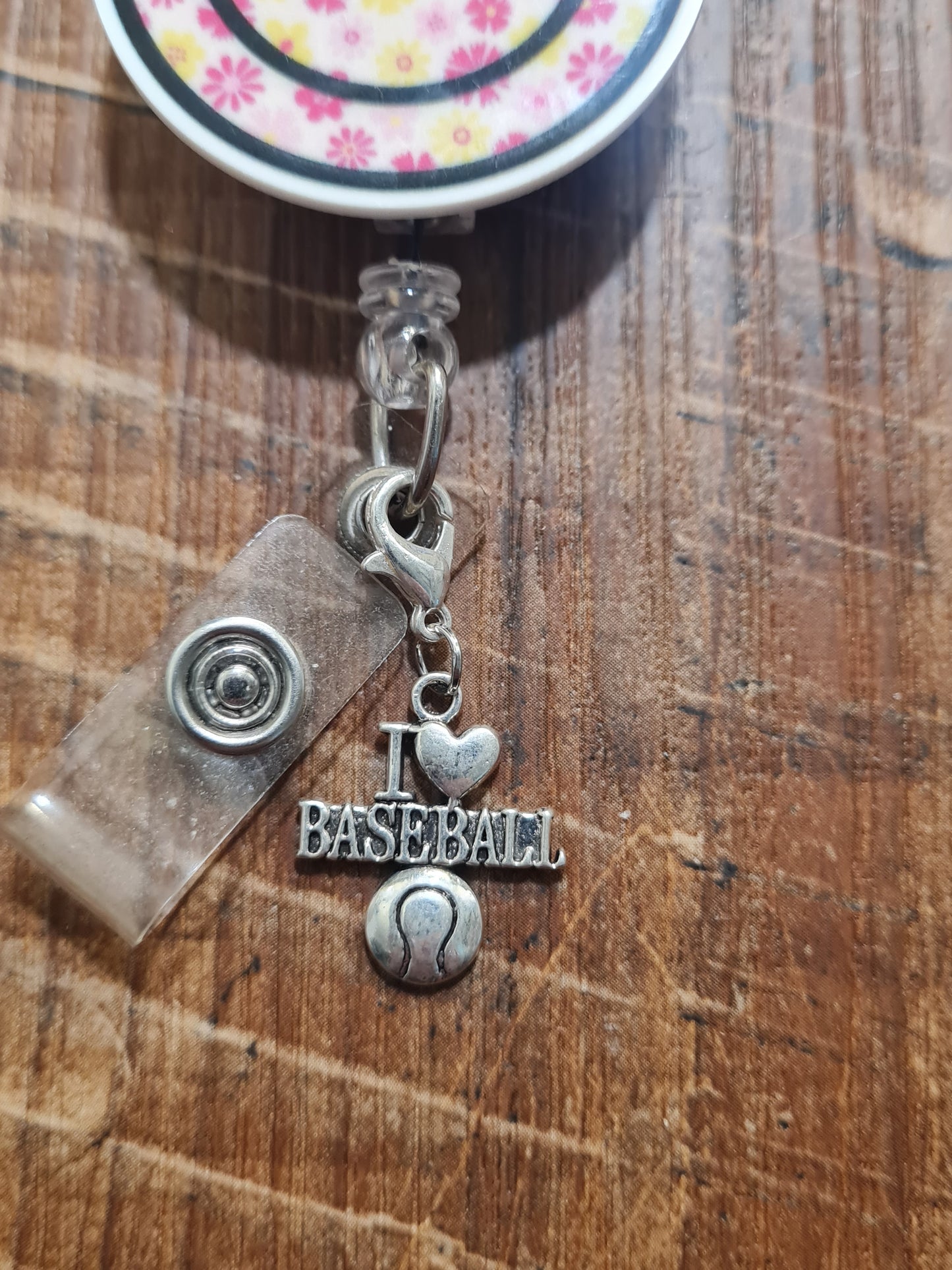 I love Baseball ~ ID Badge Reel Charm ~ Custom Made Charms ~ Volleyball ~ Football ~ Softball ~ Soccer ~ Badge Buddy ~ Badge Accessories