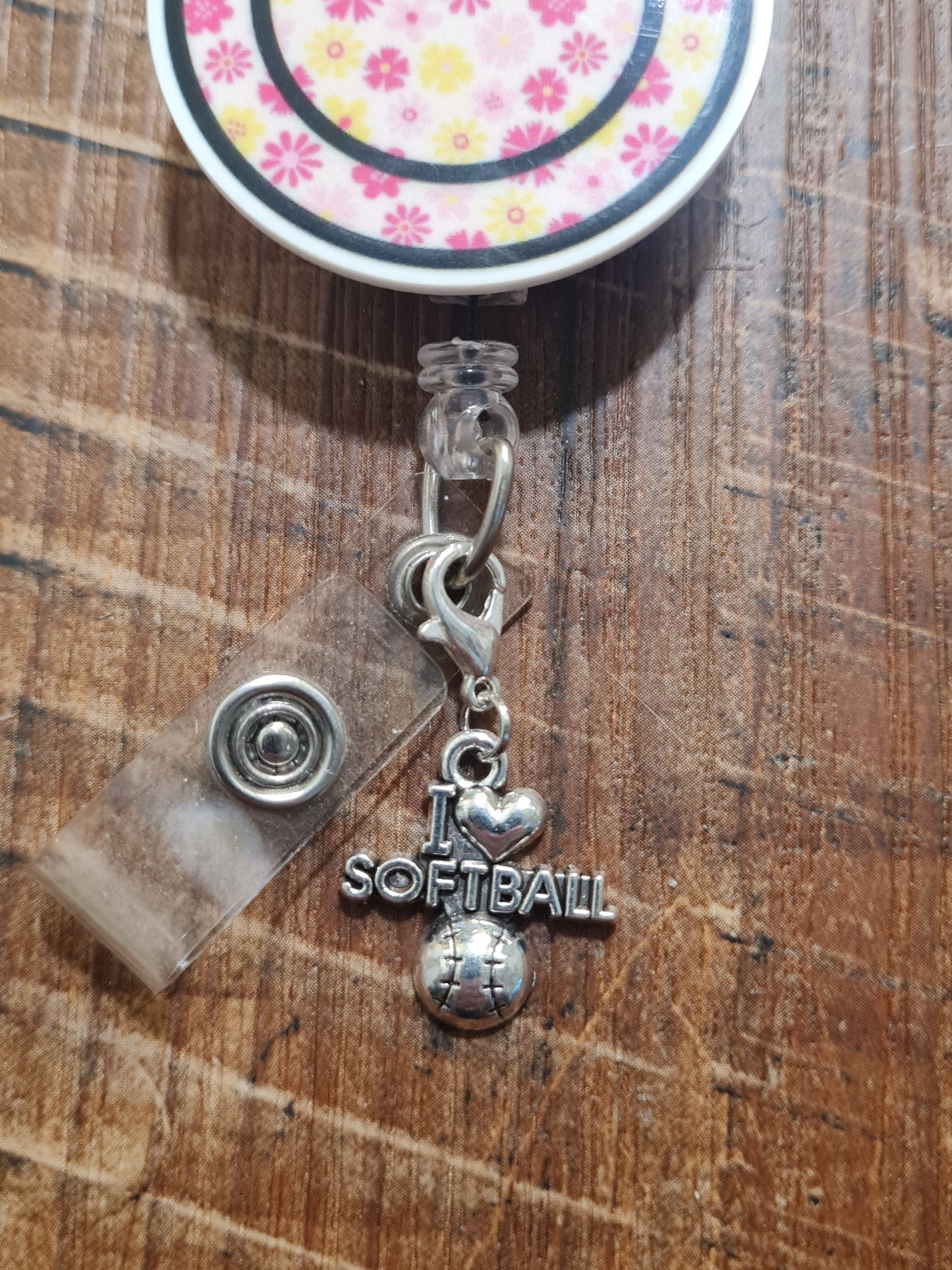 I love Baseball ~ ID Badge Reel Charm ~ Custom Made Charms ~ Volleyball ~ Football ~ Softball ~ Soccer ~ Badge Buddy ~ Badge Accessories