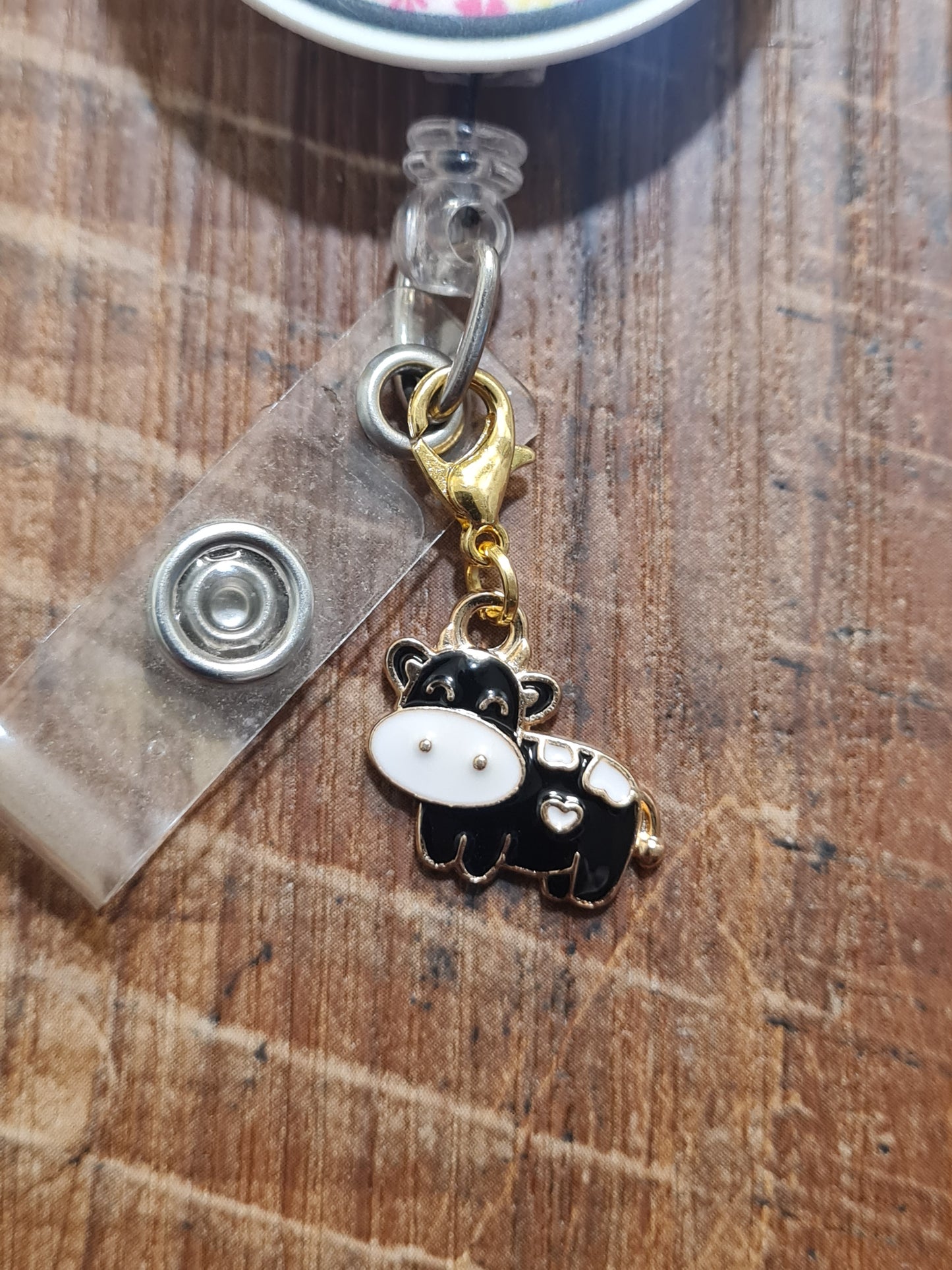 Cow ~ ID Badge Reel Charm ~ Custom Made Charms ~ Badge Buddy ~ Badge Accessories ~ Holstein Cow Charm ~ Milk Cow Charm ~ Badge Charm