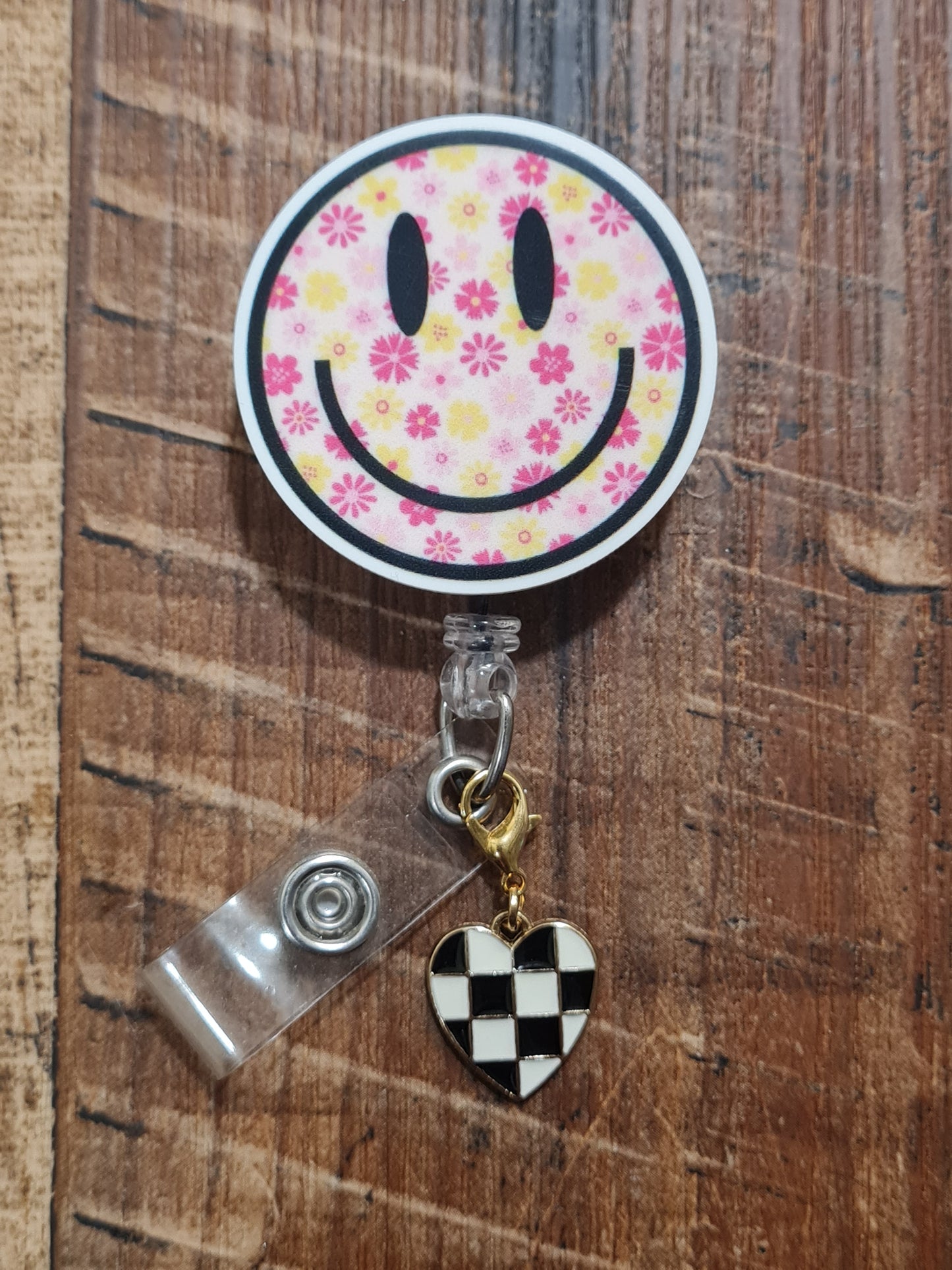Checker Flagged Heart ~ ID Badge Reel Charm ~ Custom Made Charms ~ Badge Buddy ~ Badge Accessories ~ Badge Charm ~ Checkered Charm