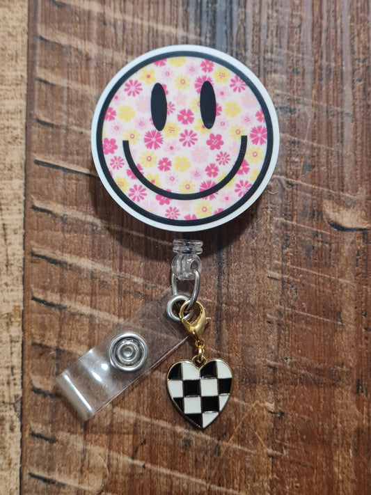 Checker Flagged Heart ~ ID Badge Reel Charm ~ Custom Made Charms ~ Badge Buddy ~ Badge Accessories ~ Badge Charm ~ Checkered Charm