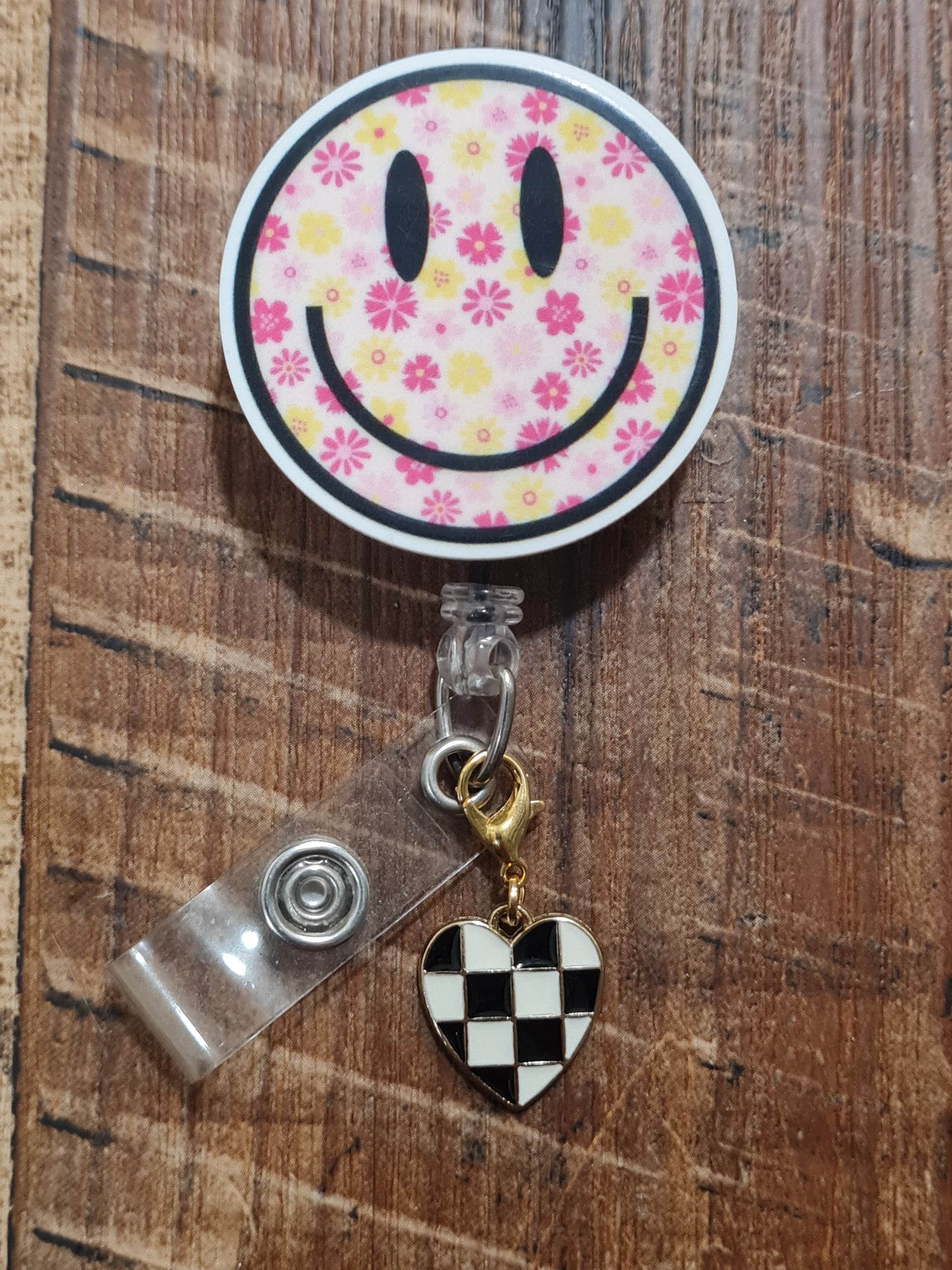 Checker Flagged Heart ~ ID Badge Reel Charm ~ Custom Made Charms ~ Badge Buddy ~ Badge Accessories ~ Badge Charm ~ Checkered Charm