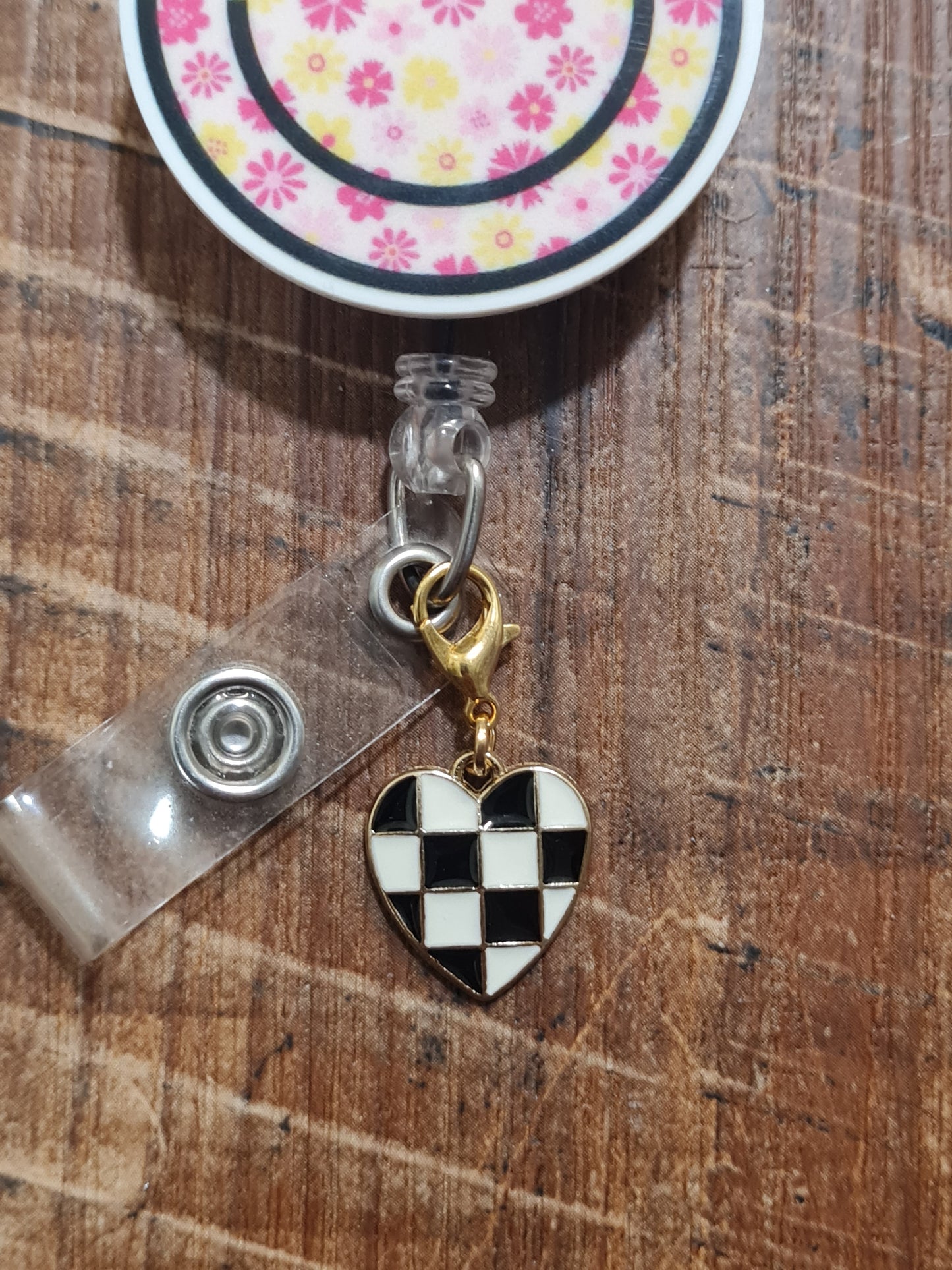 Checker Flagged Heart ~ ID Badge Reel Charm ~ Custom Made Charms ~ Badge Buddy ~ Badge Accessories ~ Badge Charm ~ Checkered Charm