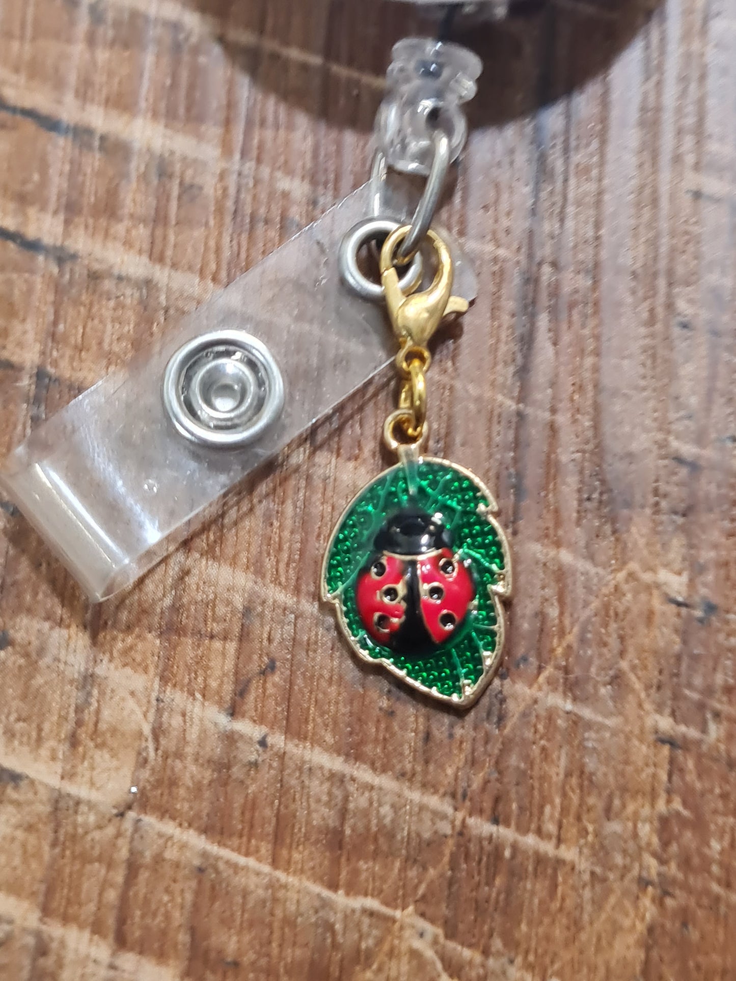 Lady Bug on Leaf ~ ID Badge Reel Charm ~ Custom Made Charms ~ Badge Buddy ~ Badge Accessories ~ Lady Bug Charm ~ Lady Bugs ~ Ladybug Charm