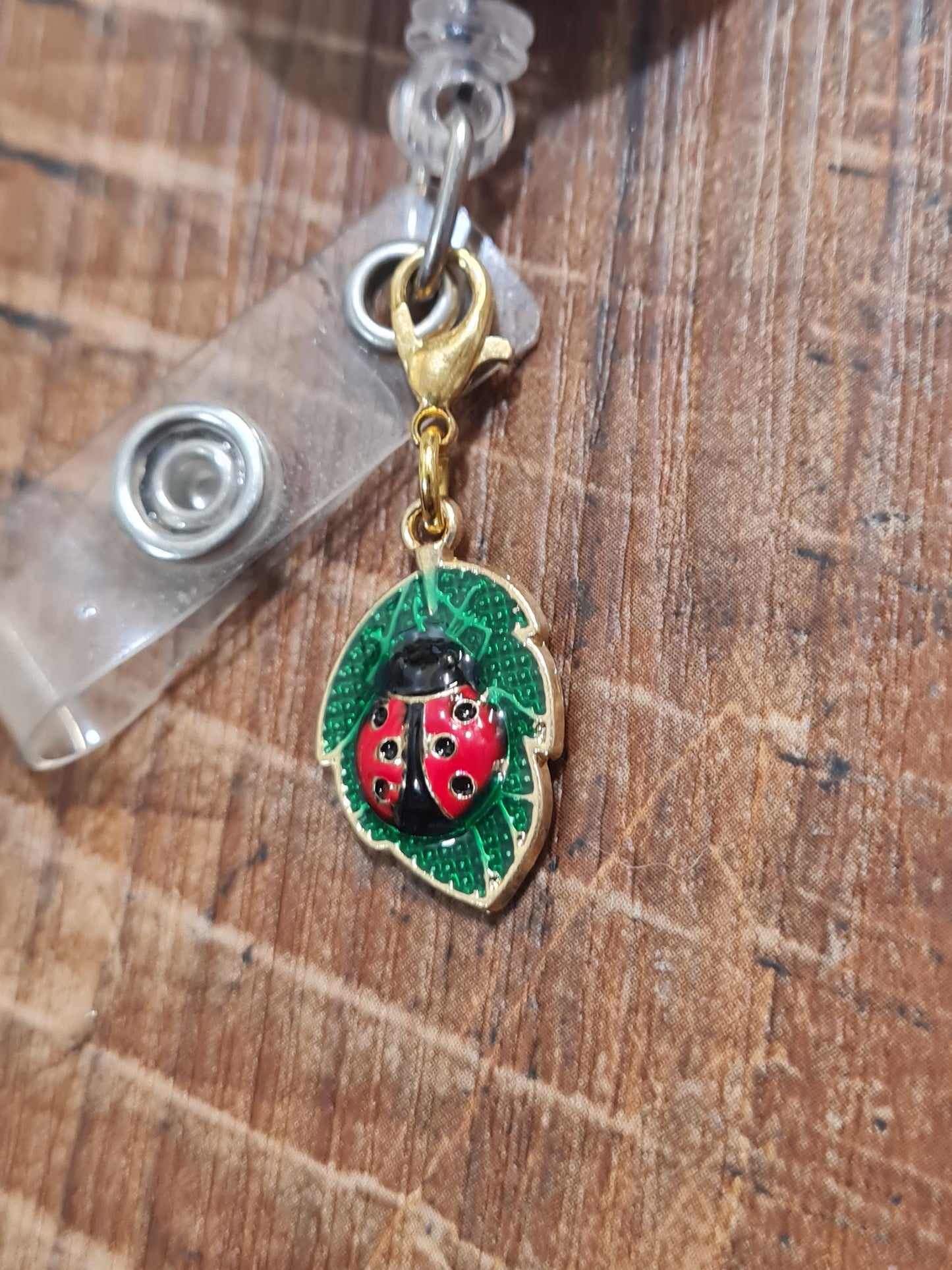 Lady Bug on Leaf ~ ID Badge Reel Charm ~ Custom Made Charms ~ Badge Buddy ~ Badge Accessories ~ Lady Bug Charm ~ Lady Bugs ~ Ladybug Charm