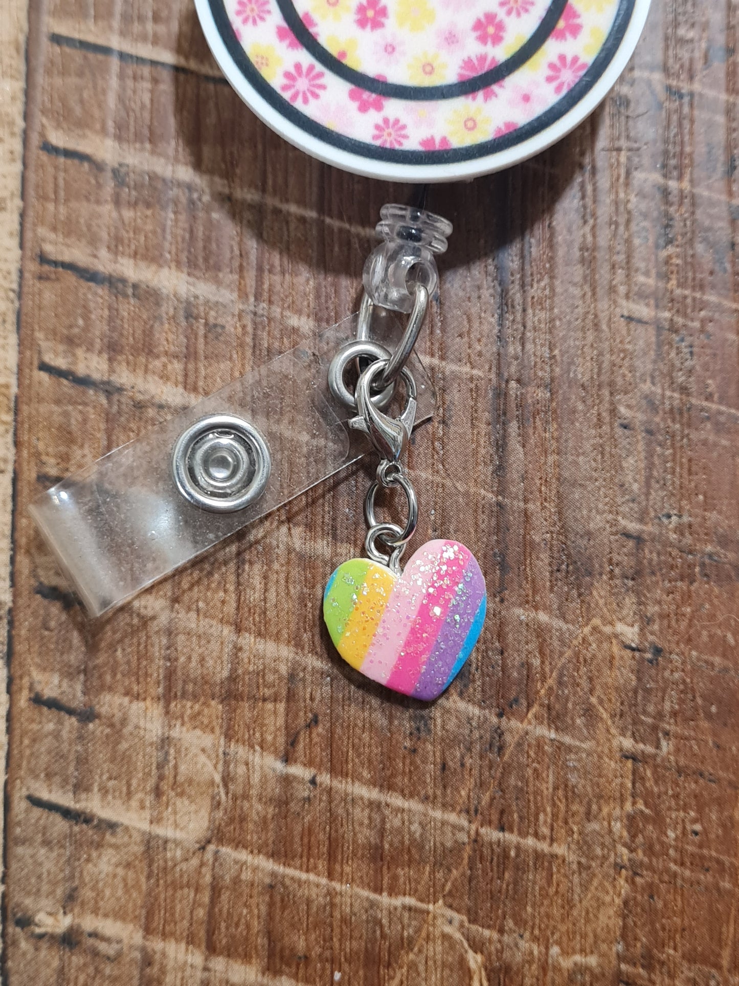 Striped Heart ID Badge Reel Charm ~ Custom Made Charms ~ Badge Buddy ~ Badge Accessories ~ Valentine's Day Badge Charm ~ Striped Heart ID Badge Reel Charm - Cute Patterned Lanyard Flair for Nurses, Teachers, and Medical Staff
