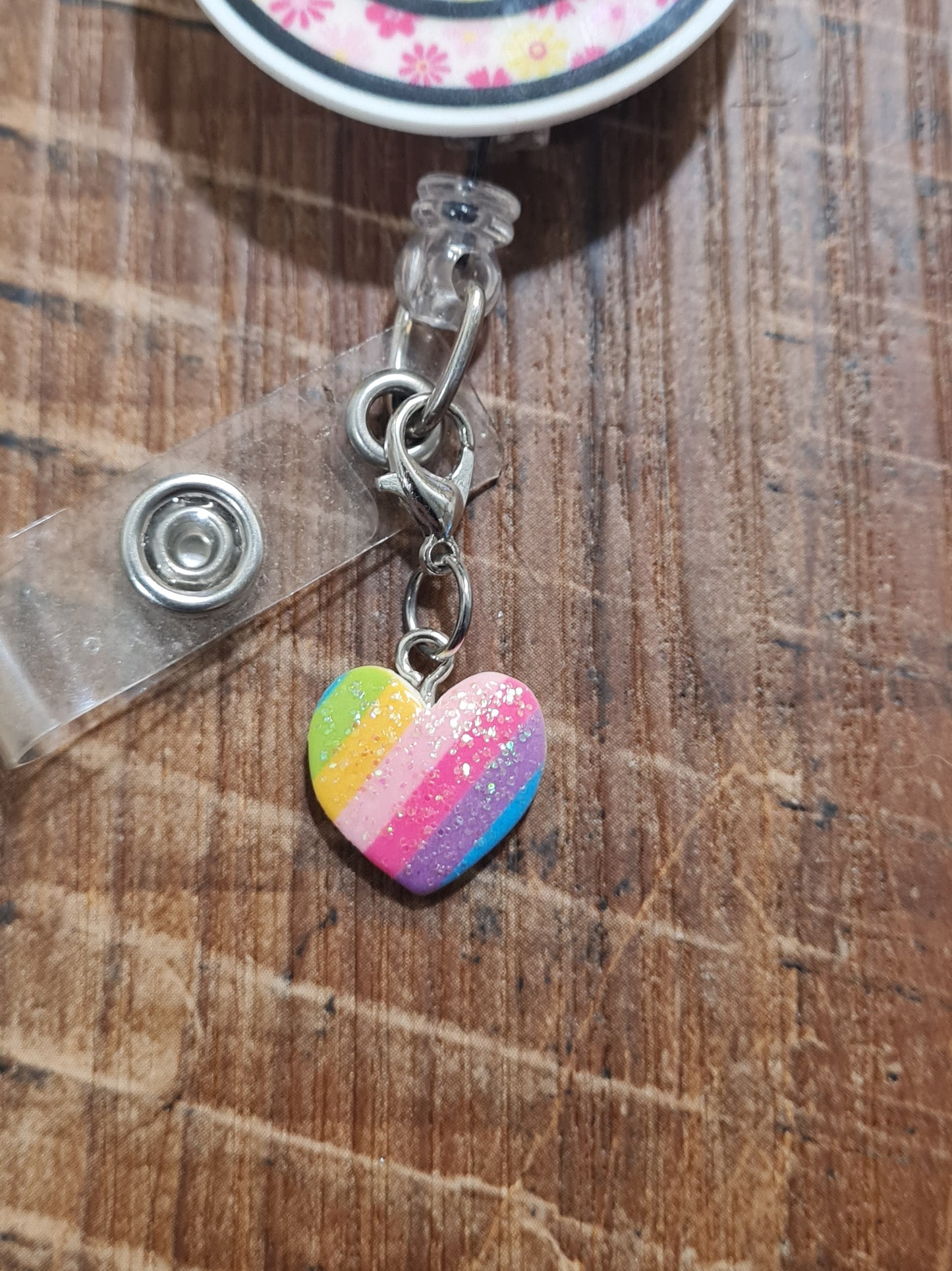Striped Heart ID Badge Reel Charm ~ Custom Made Charms ~ Badge Buddy ~ Badge Accessories ~ Valentine's Day Badge Charm ~ Striped Heart ID Badge Reel Charm - Cute Patterned Lanyard Flair for Nurses, Teachers, and Medical Staff