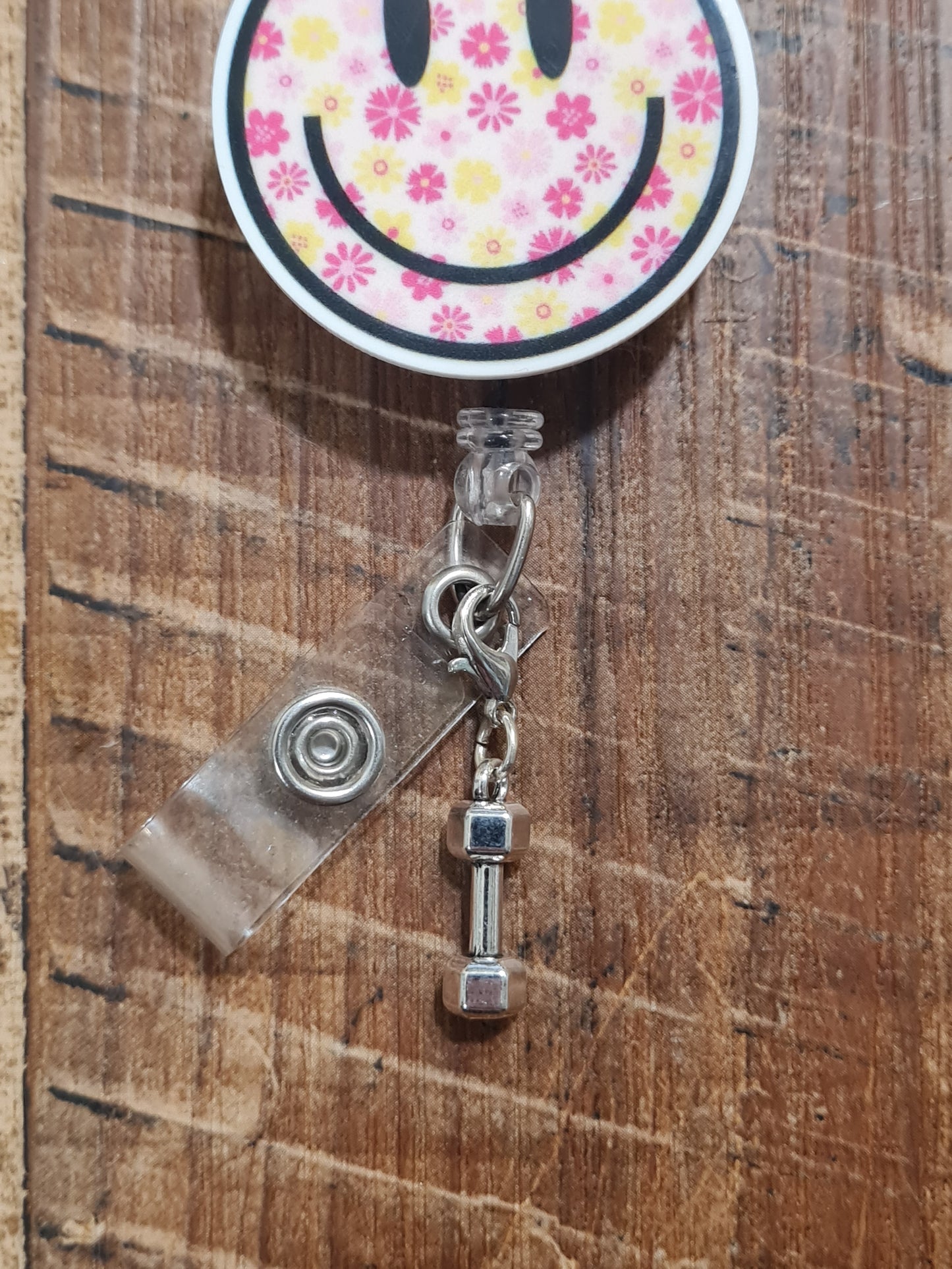 Hand Weight ~ Physical Therapist ~ ID Badge Reel Charm ~ Custom Made Charms ~ Badge Buddy ~ Badge Accessories ~ Barbell ID Badge Reel Charm - Cute Weightlifting Lanyard Flair for Nurses, Teachers, and Fitness Lovers