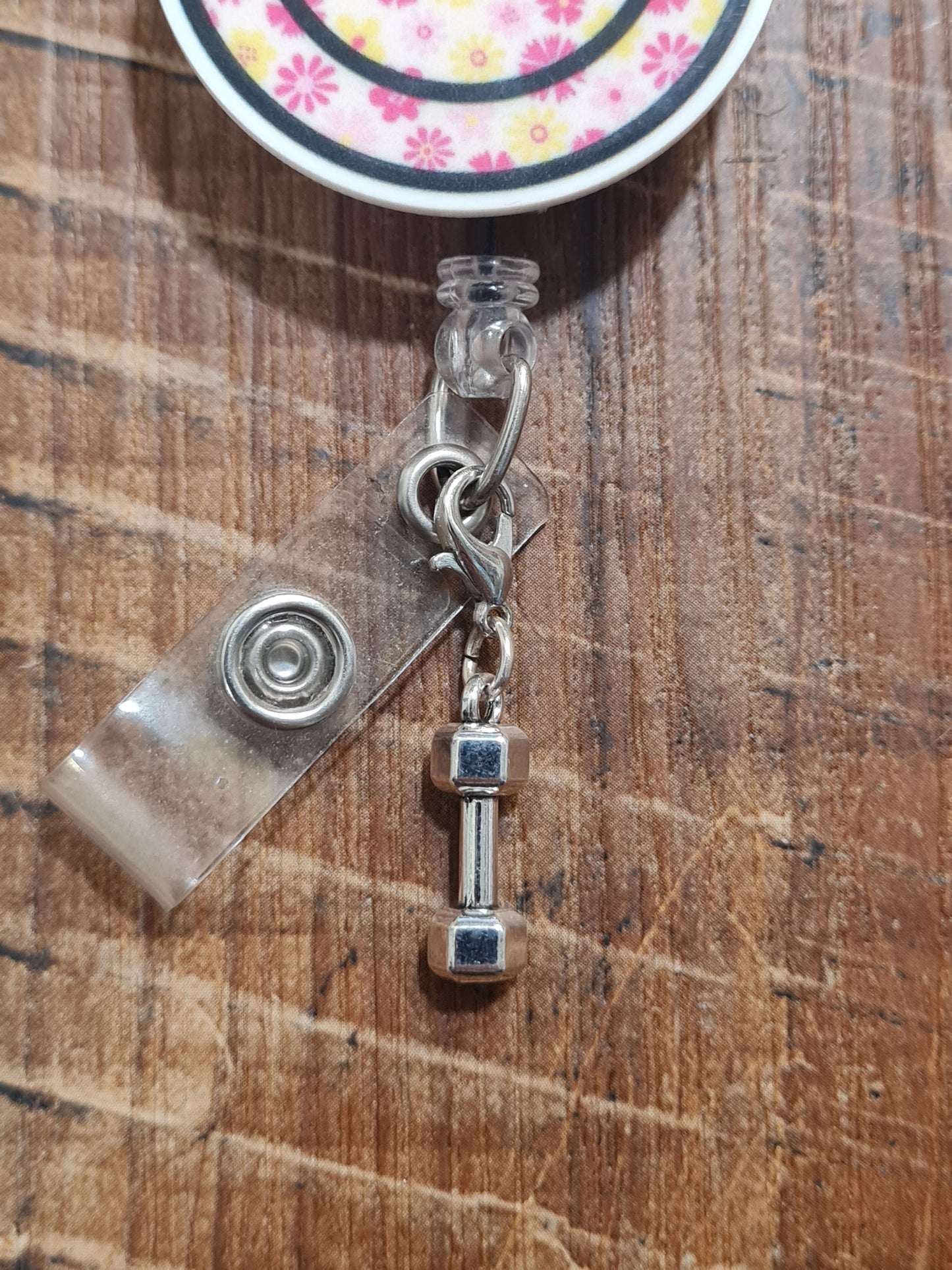 Hand Weight ~ Physical Therapist ~ ID Badge Reel Charm ~ Custom Made Charms ~ Badge Buddy ~ Badge Accessories ~ Barbell ID Badge Reel Charm - Cute Weightlifting Lanyard Flair for Nurses, Teachers, and Fitness Lovers