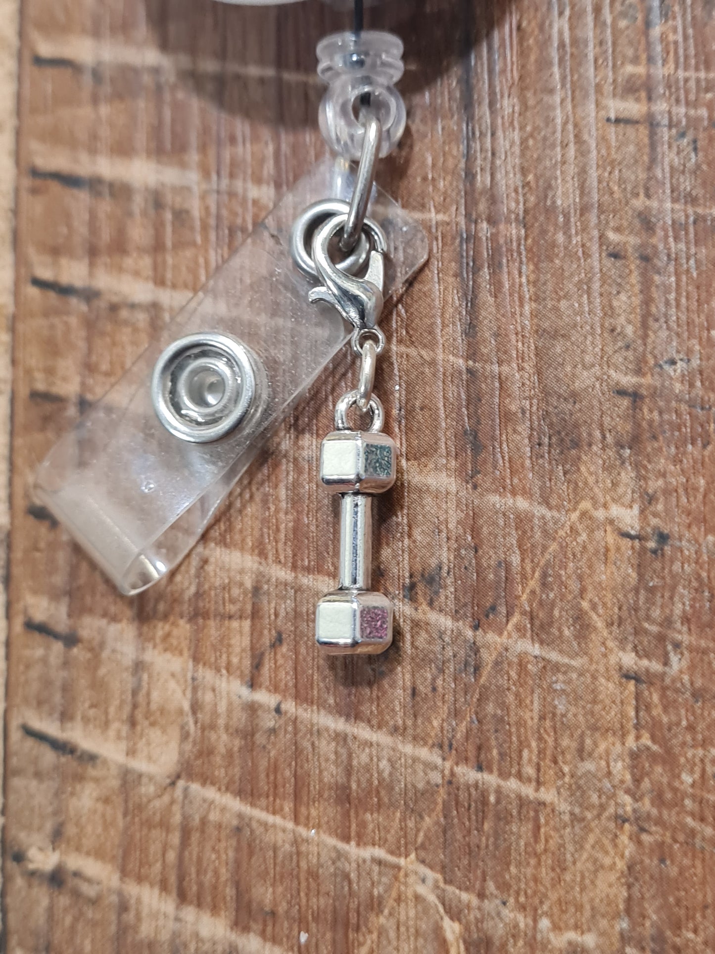 Hand Weight ~ Physical Therapist ~ ID Badge Reel Charm ~ Custom Made Charms ~ Badge Buddy ~ Badge Accessories ~ Barbell ID Badge Reel Charm - Cute Weightlifting Lanyard Flair for Nurses, Teachers, and Fitness Lovers