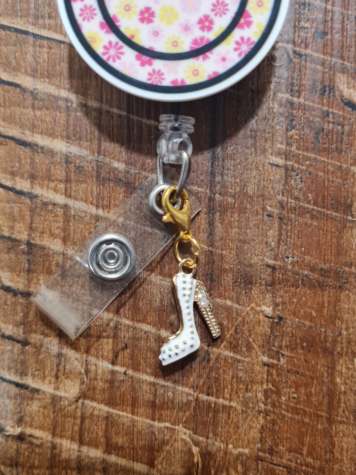 Stiletto ~ High Heel ~ ID Badge Reel Charm ~ Custom Made Charms ~ Badge Buddy ~ Badge Accessories ~ Sparkly High Heel ID Badge Reel Charm - Pink Stiletto Lanyard Flair for Nurses, Teachers, and Glam Professionals