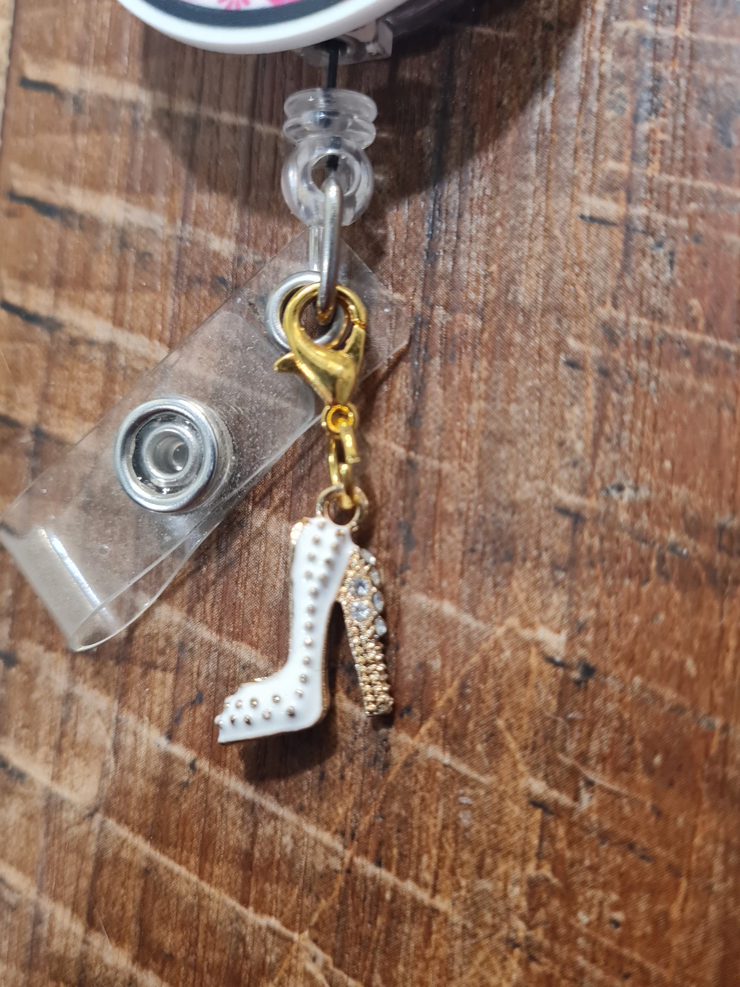 Stiletto ~ High Heel ~ ID Badge Reel Charm ~ Custom Made Charms ~ Badge Buddy ~ Badge Accessories ~ Sparkly High Heel ID Badge Reel Charm - Pink Stiletto Lanyard Flair for Nurses, Teachers, and Glam Professionals