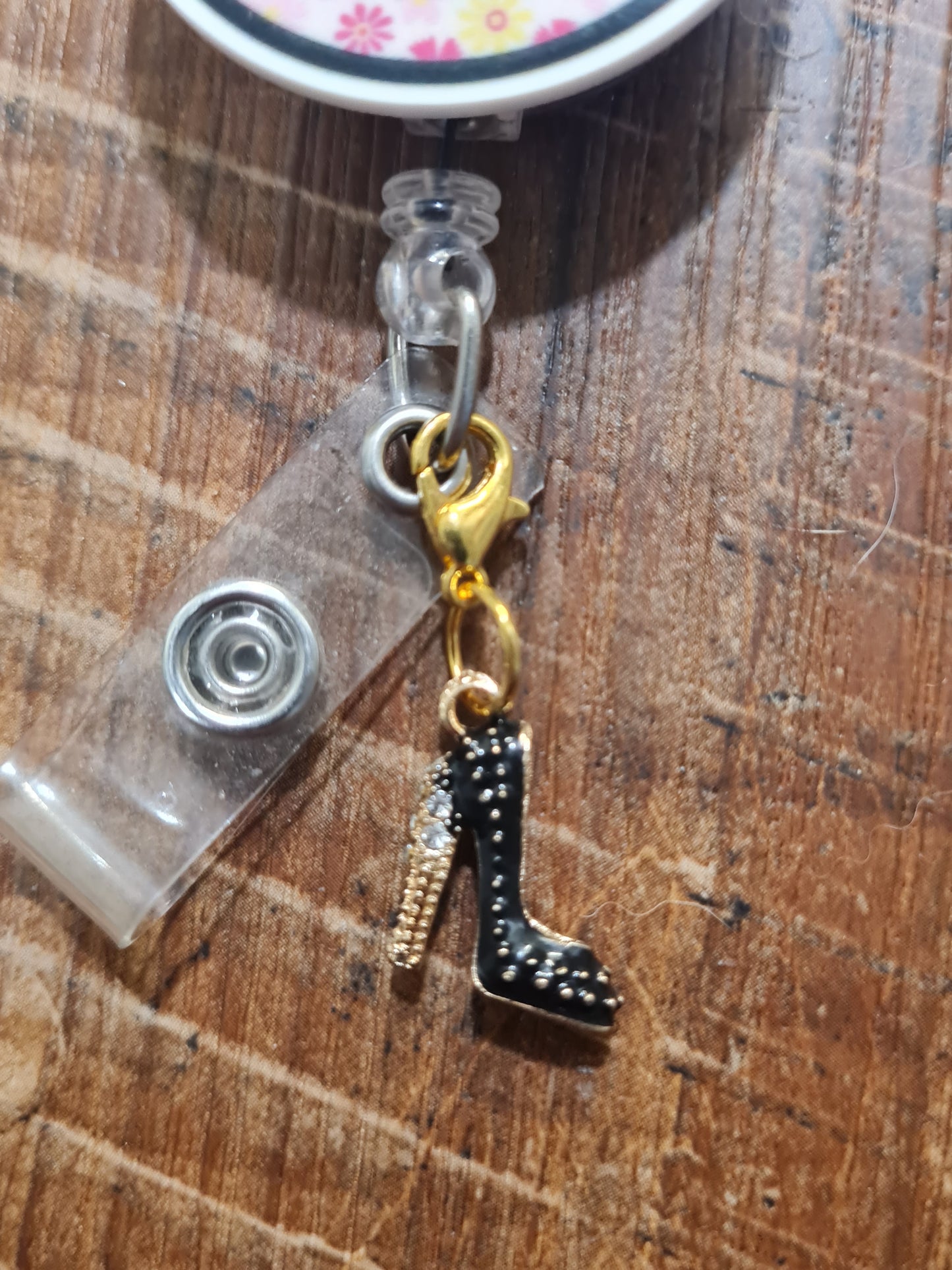Stiletto ~ High Heel ~ ID Badge Reel Charm ~ Custom Made Charms ~ Badge Buddy ~ Badge Accessories ~ Sparkly High Heel ID Badge Reel Charm - Pink Stiletto Lanyard Flair for Nurses, Teachers, and Glam Professionals