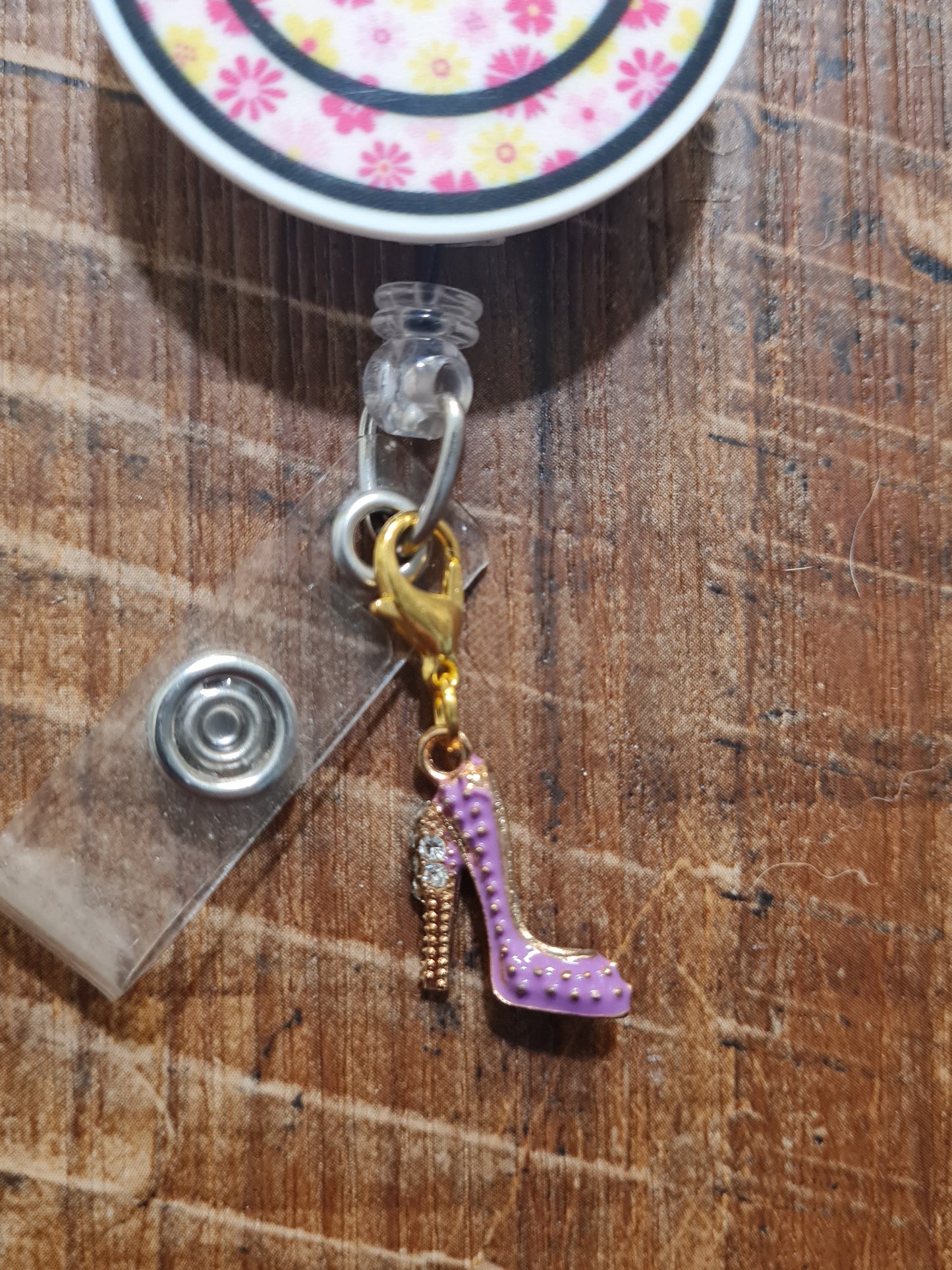 Stiletto ~ High Heel ~ ID Badge Reel Charm ~ Custom Made Charms ~ Badge Buddy ~ Badge Accessories ~ Sparkly High Heel ID Badge Reel Charm - Pink Stiletto Lanyard Flair for Nurses, Teachers, and Glam Professionals