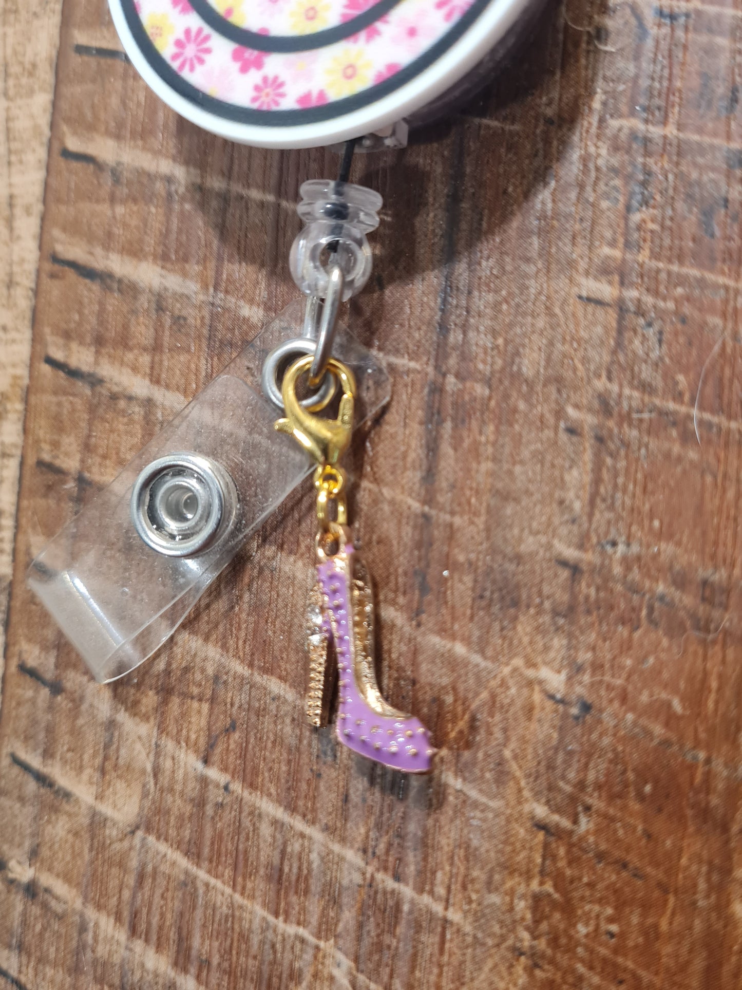 Stiletto ~ High Heel ~ ID Badge Reel Charm ~ Custom Made Charms ~ Badge Buddy ~ Badge Accessories ~ Sparkly High Heel ID Badge Reel Charm - Pink Stiletto Lanyard Flair for Nurses, Teachers, and Glam Professionals