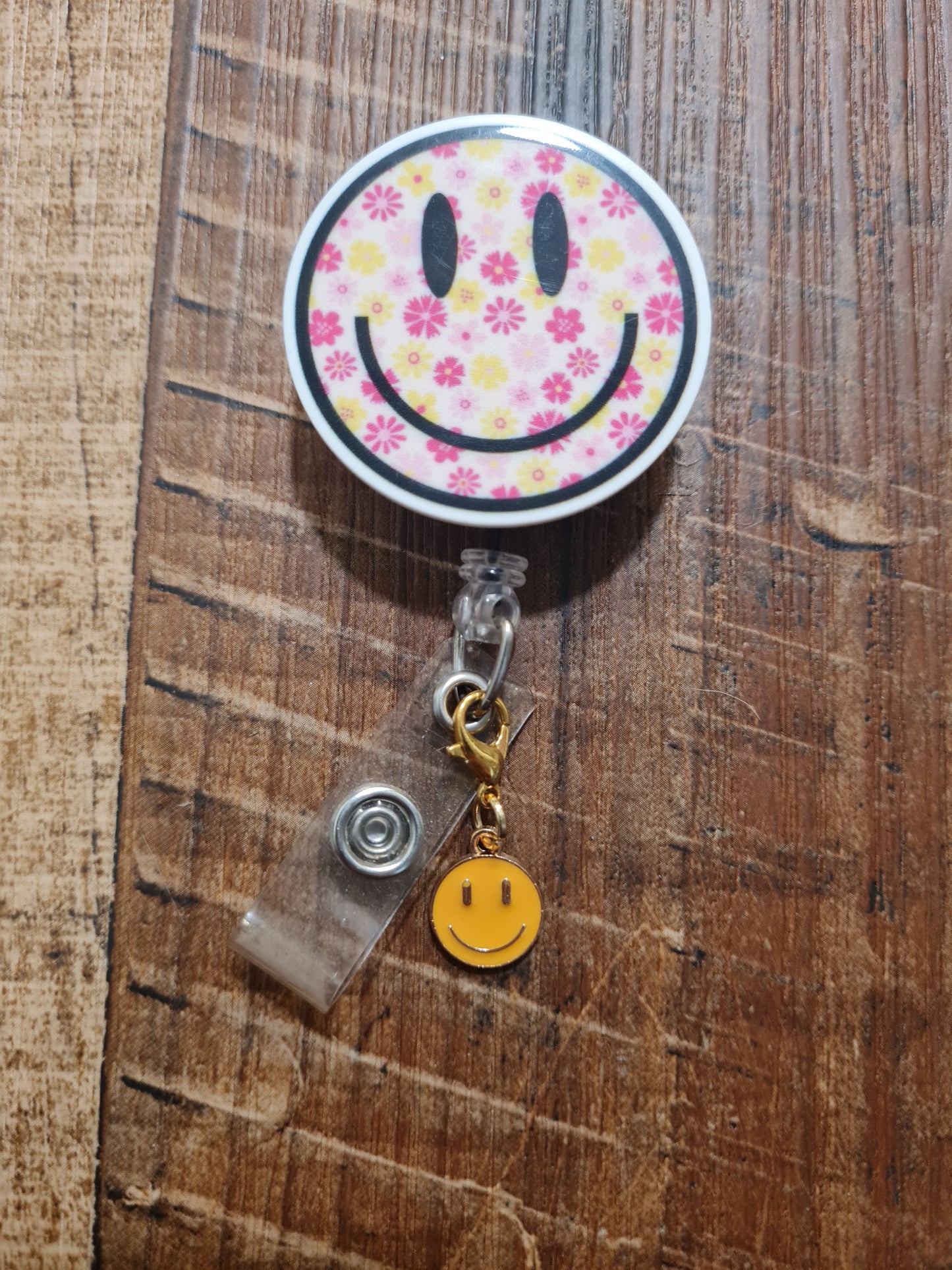 Smiley Face ~ ID Badge Reel Charm ~ Custom Made ~ 3 Colors ~ Badge Buddy ~ Badge Accessories