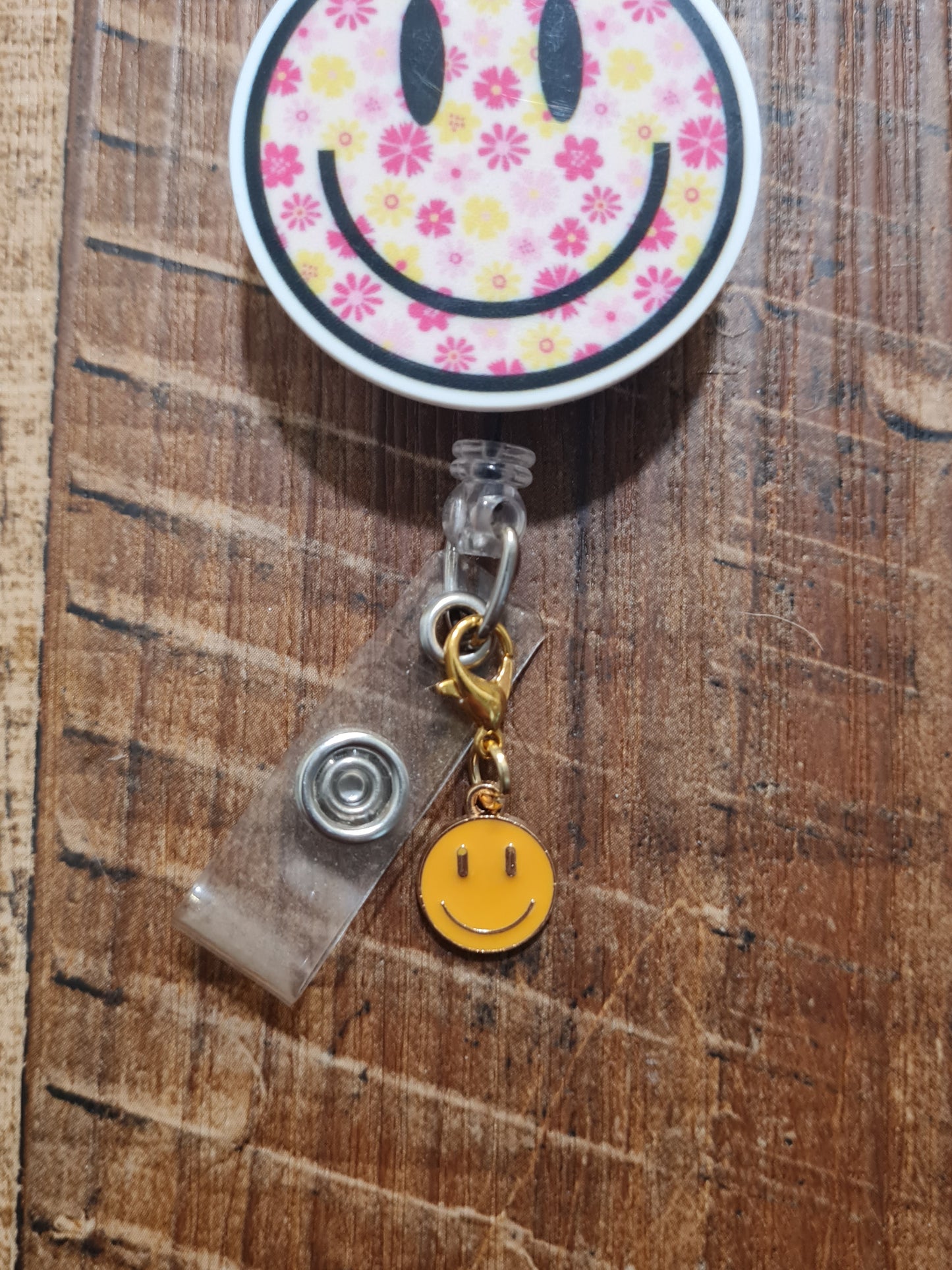Smiley Face ~ ID Badge Reel Charm ~ Custom Made ~ 3 Colors ~ Badge Buddy ~ Badge Accessories