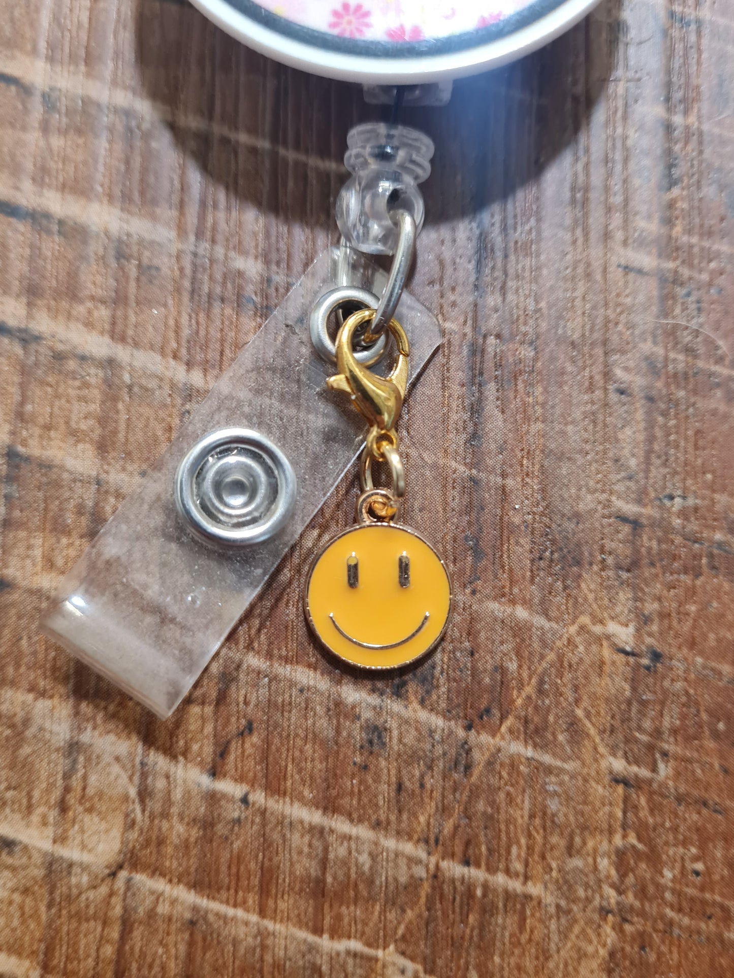 Smiley Face ~ ID Badge Reel Charm ~ Custom Made ~ 3 Colors ~ Badge Buddy ~ Badge Accessories