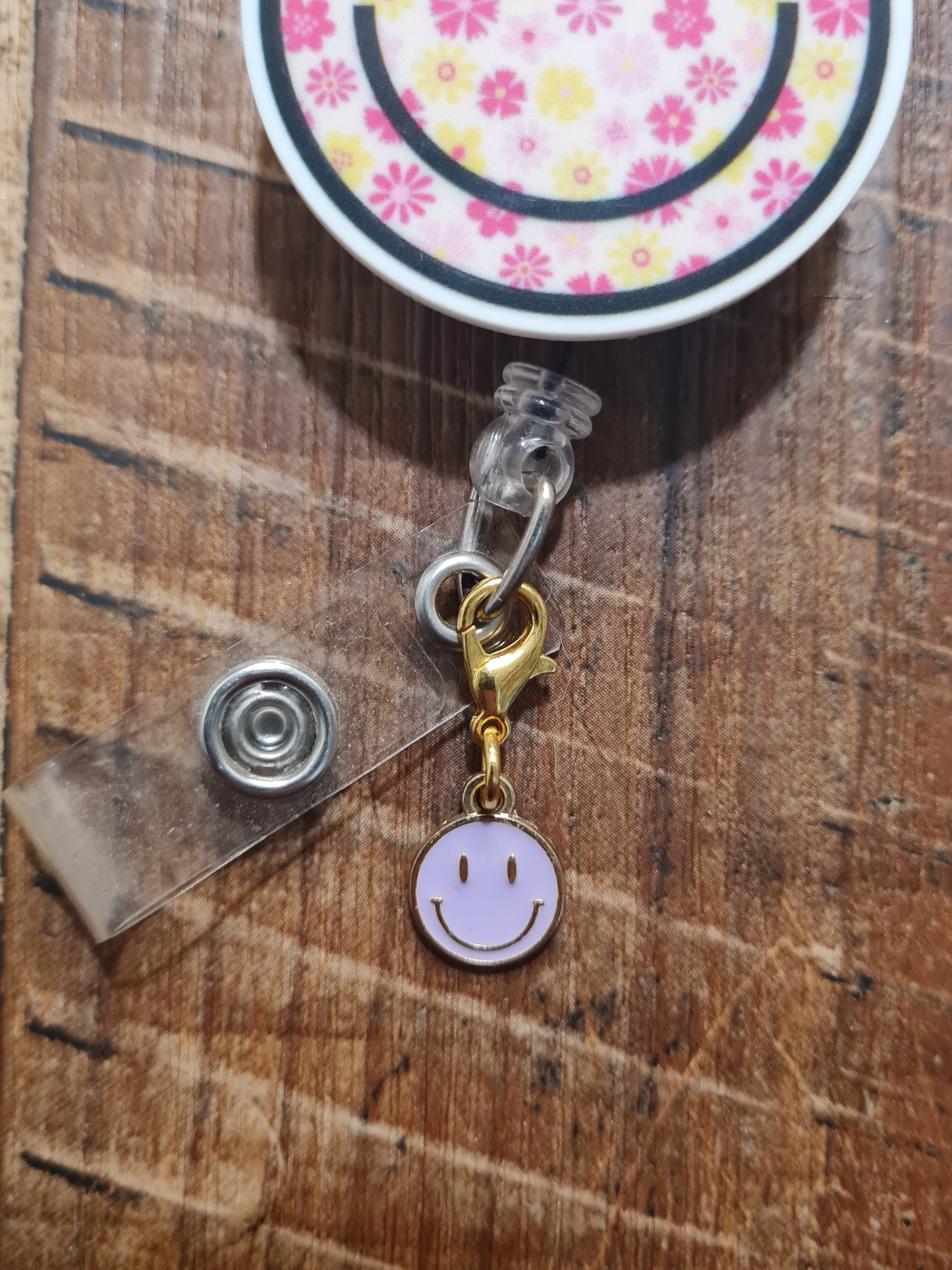 Smiley Face ~ ID Badge Reel Charm ~ Custom Made ~ 3 Colors ~ Badge Buddy ~ Badge Accessories