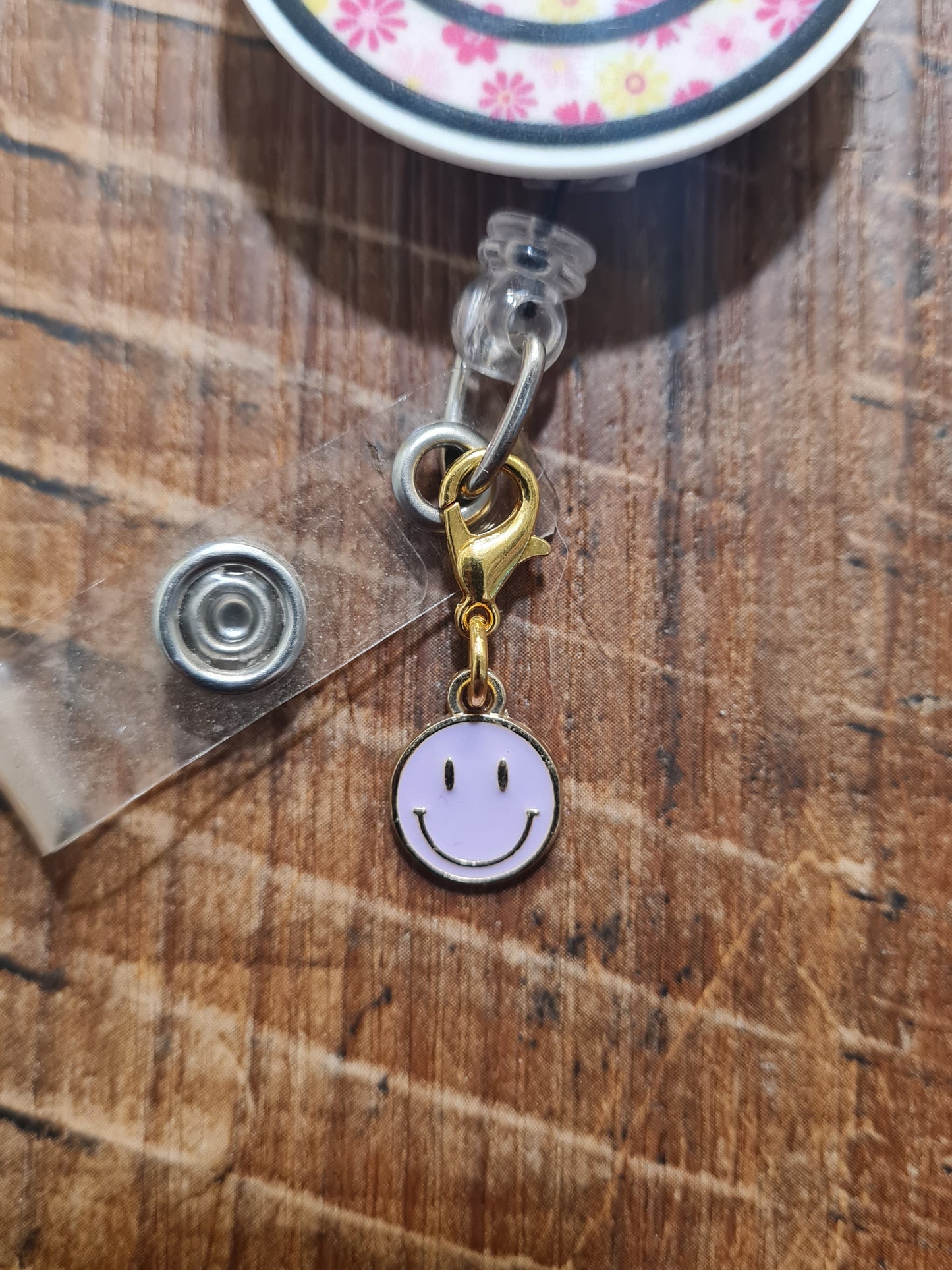 Smiley Face ~ ID Badge Reel Charm ~ Custom Made ~ 3 Colors ~ Badge Buddy ~ Badge Accessories