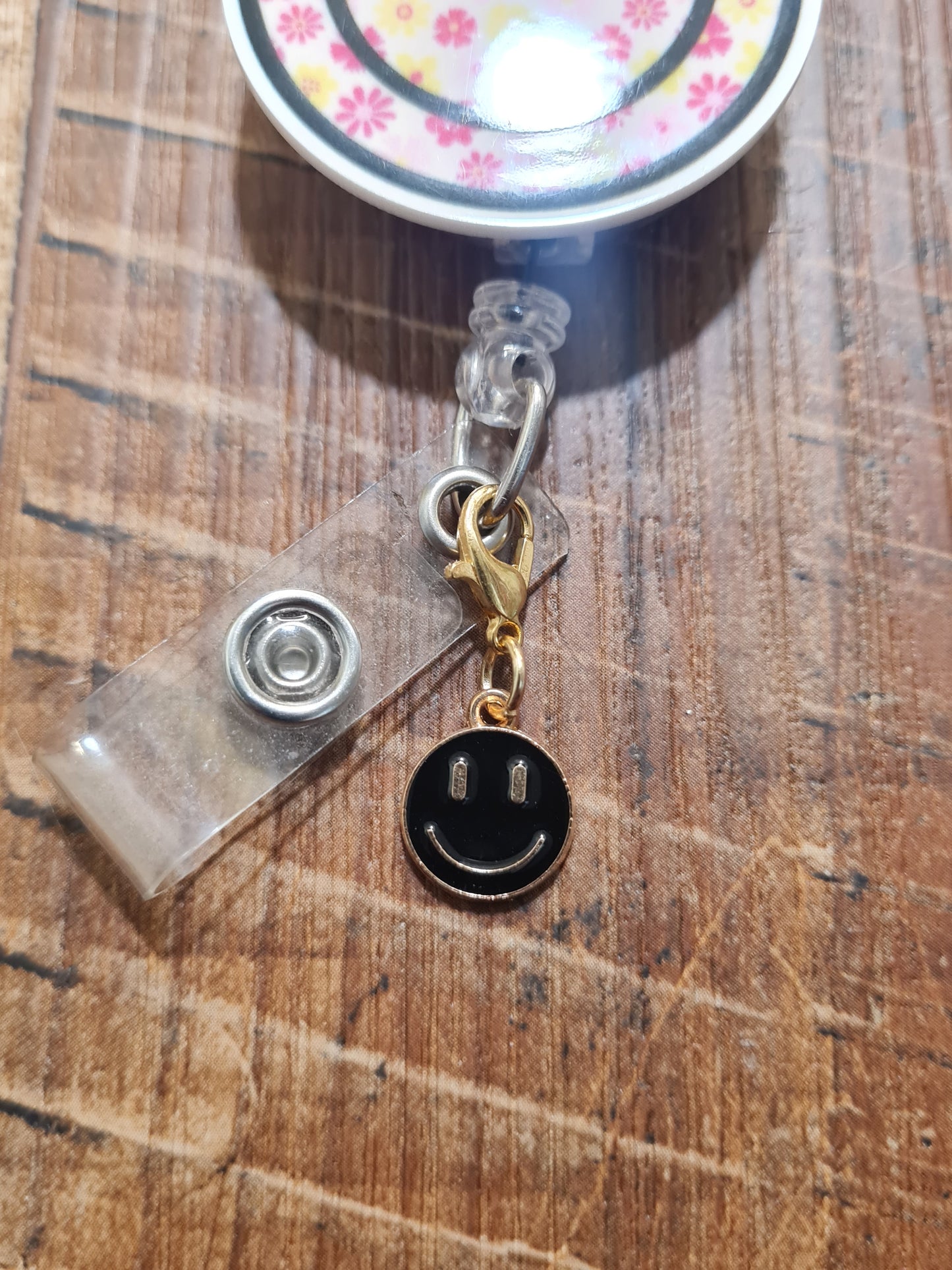 Smiley Face ~ ID Badge Reel Charm ~ Custom Made ~ 3 Colors ~ Badge Buddy ~ Badge Accessories