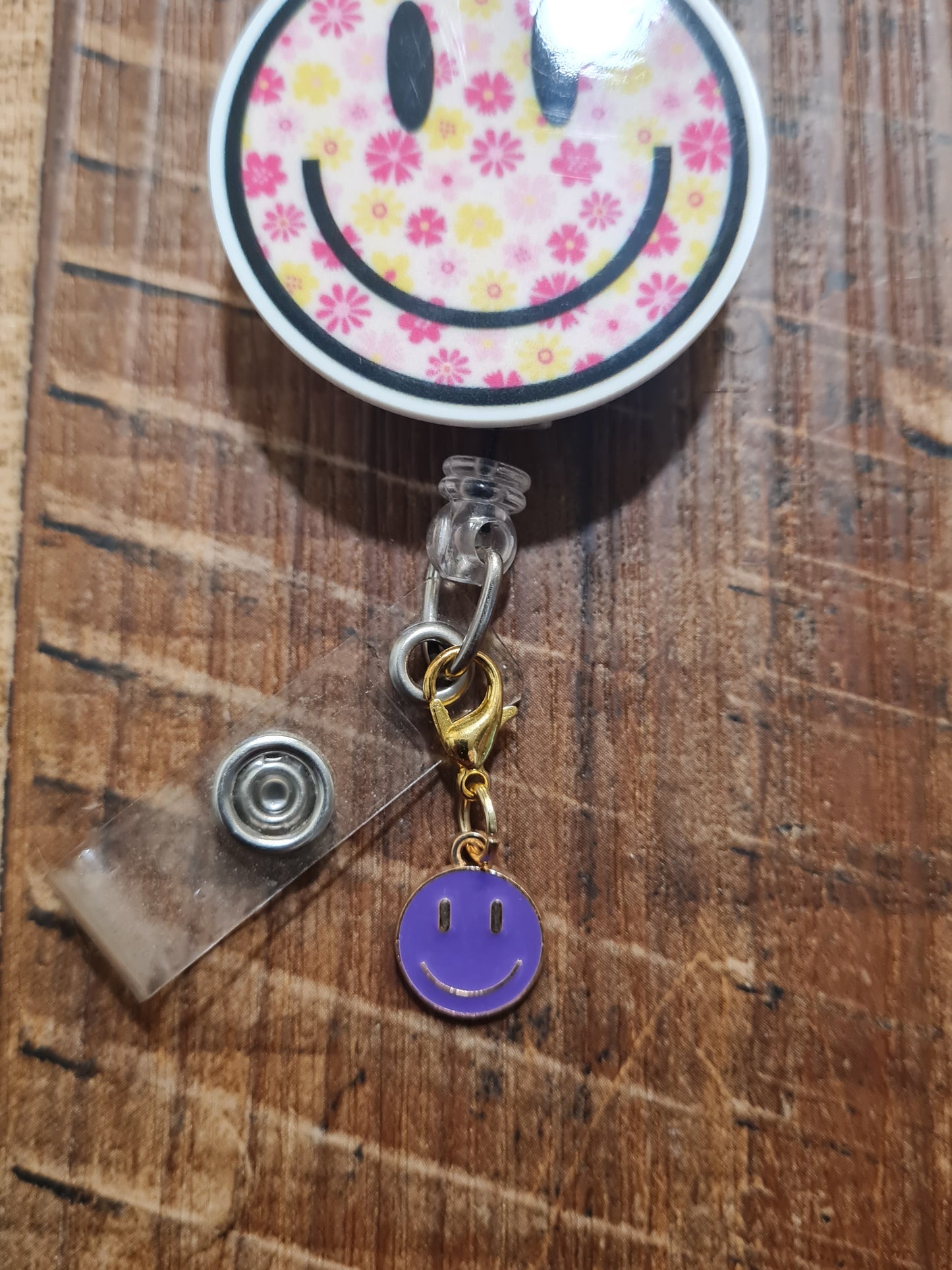 Smiley Face ~ ID Badge Reel Charm ~ Custom Made ~ 3 Colors ~ Badge Buddy ~ Badge Accessories