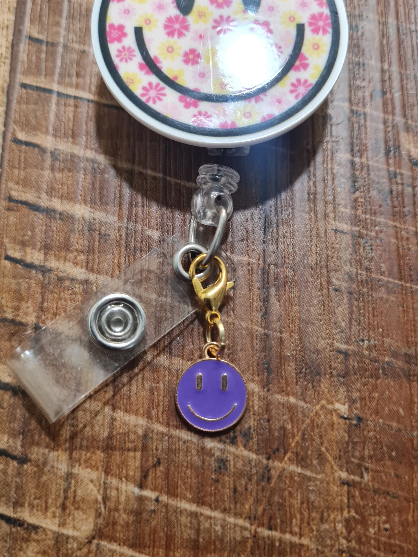 Smiley Face ~ ID Badge Reel Charm ~ Custom Made ~ 3 Colors ~ Badge Buddy ~ Badge Accessories