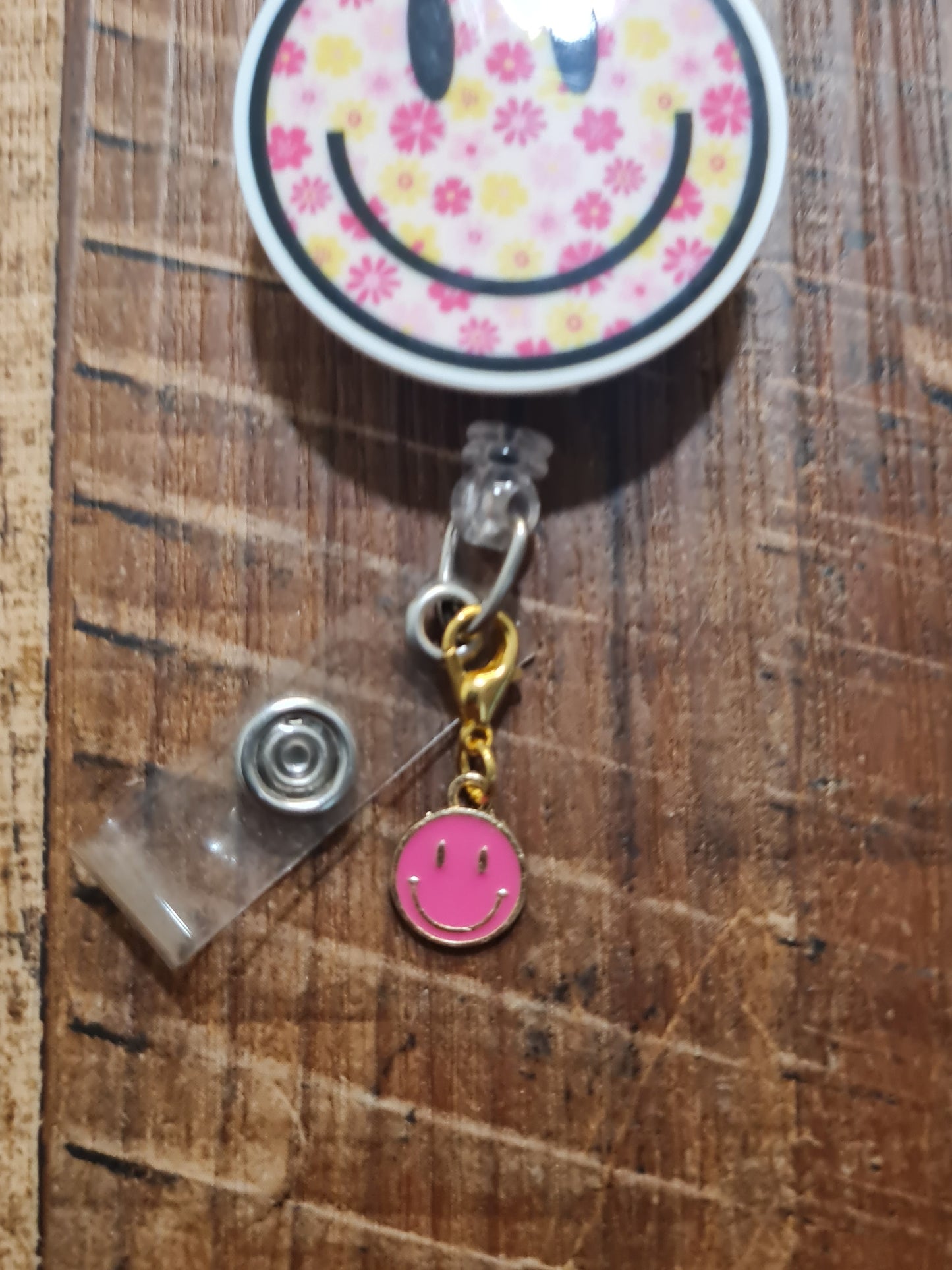 Smiley Face ~ ID Badge Reel Charm ~ Custom Made ~ 3 Colors ~ Badge Buddy ~ Badge Accessories