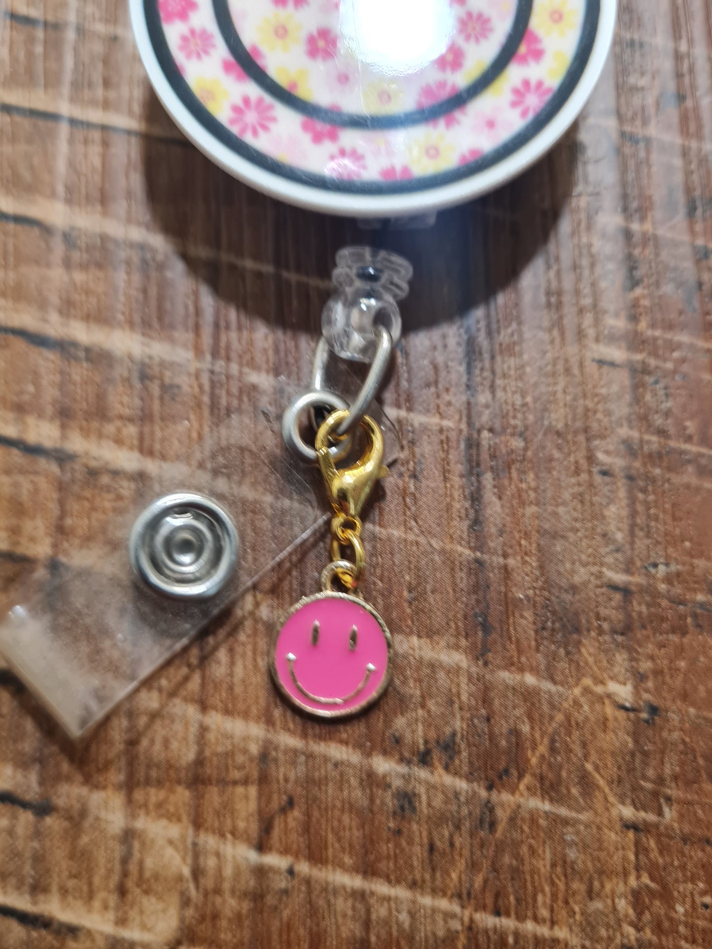 Smiley Face ~ ID Badge Reel Charm ~ Custom Made ~ 3 Colors ~ Badge Buddy ~ Badge Accessories