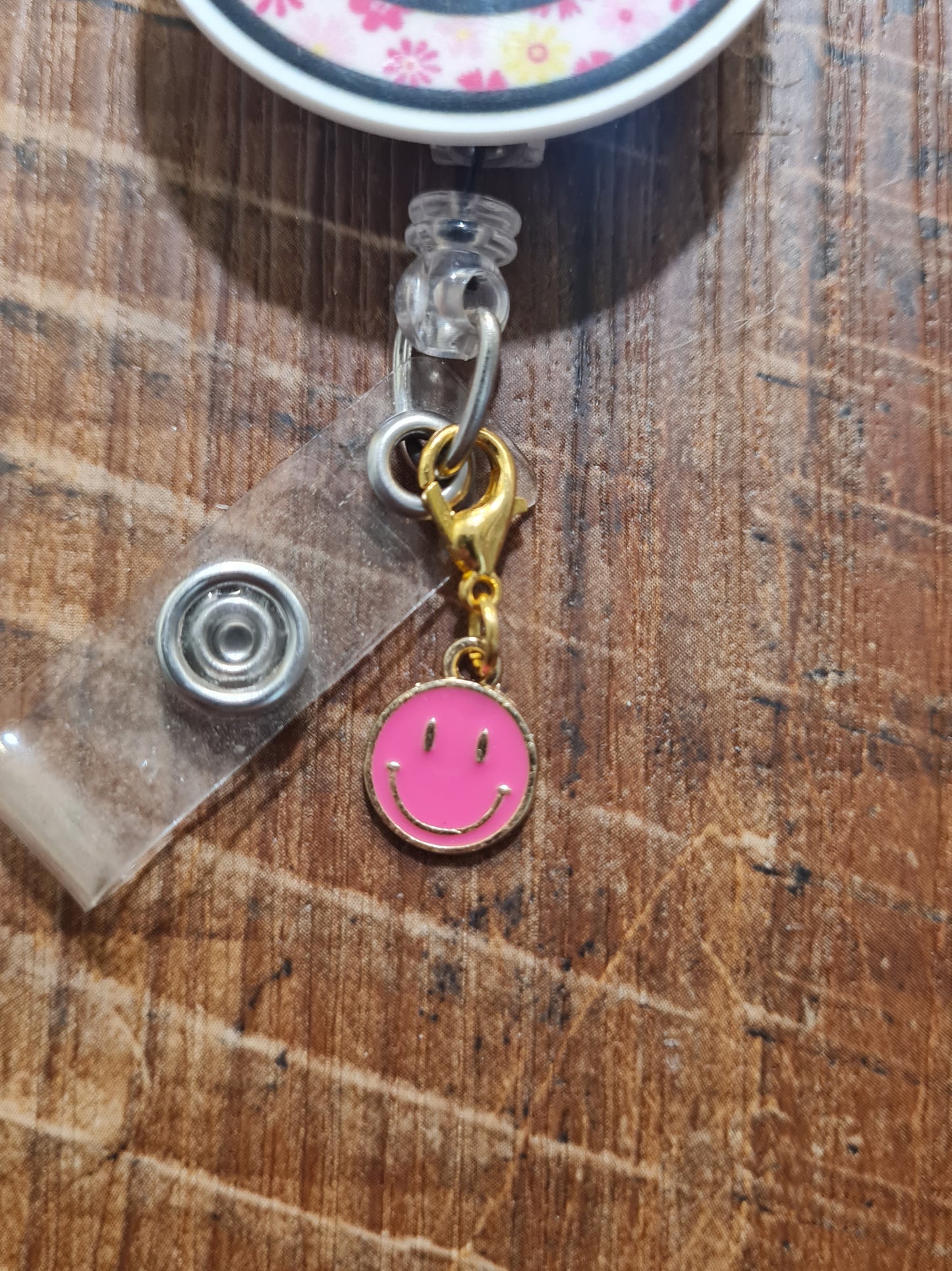 Smiley Face ~ ID Badge Reel Charm ~ Custom Made ~ 3 Colors ~ Badge Buddy ~ Badge Accessories