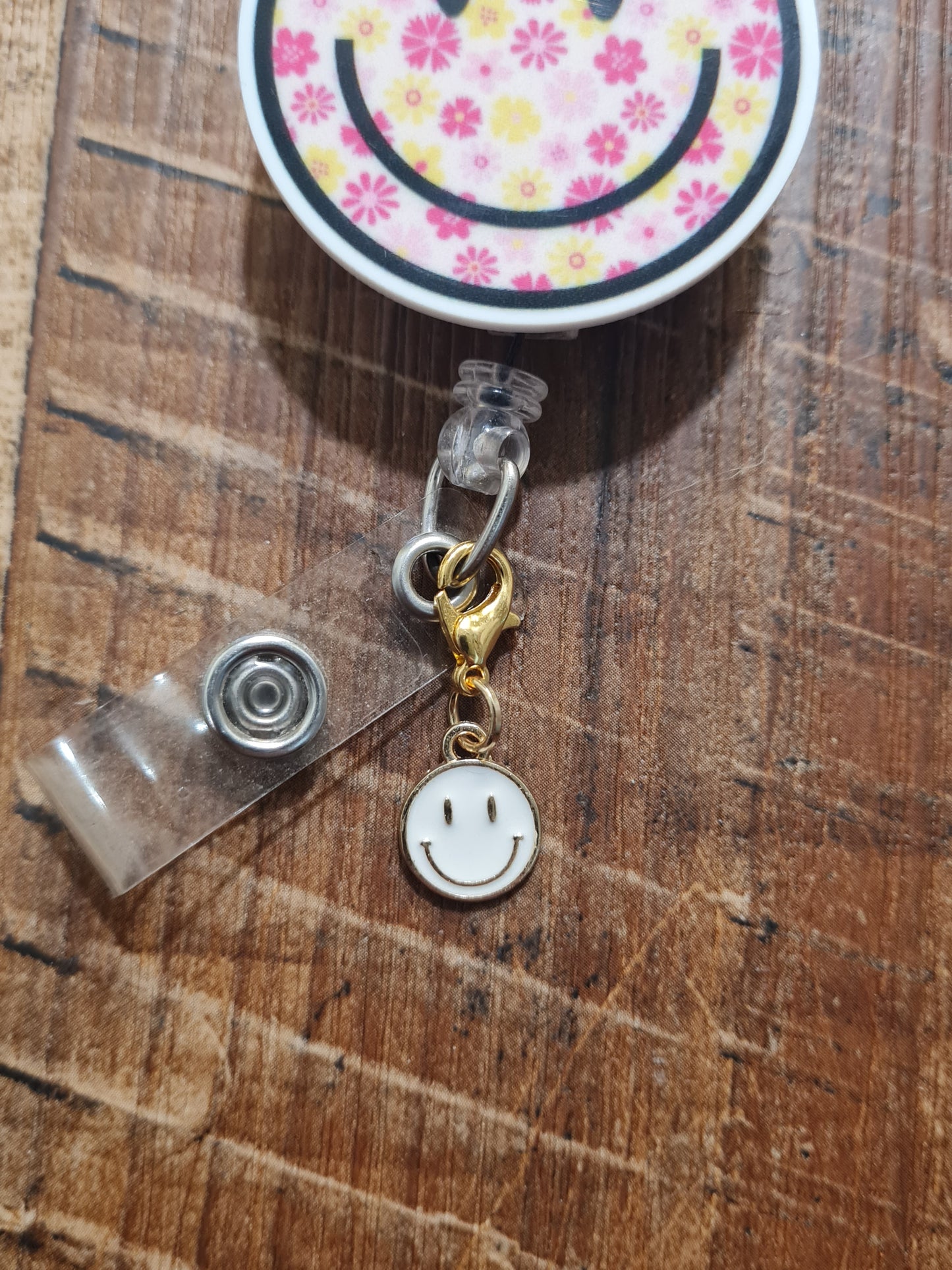 Smiley Face ~ ID Badge Reel Charm ~ Custom Made ~ 3 Colors ~ Badge Buddy ~ Badge Accessories