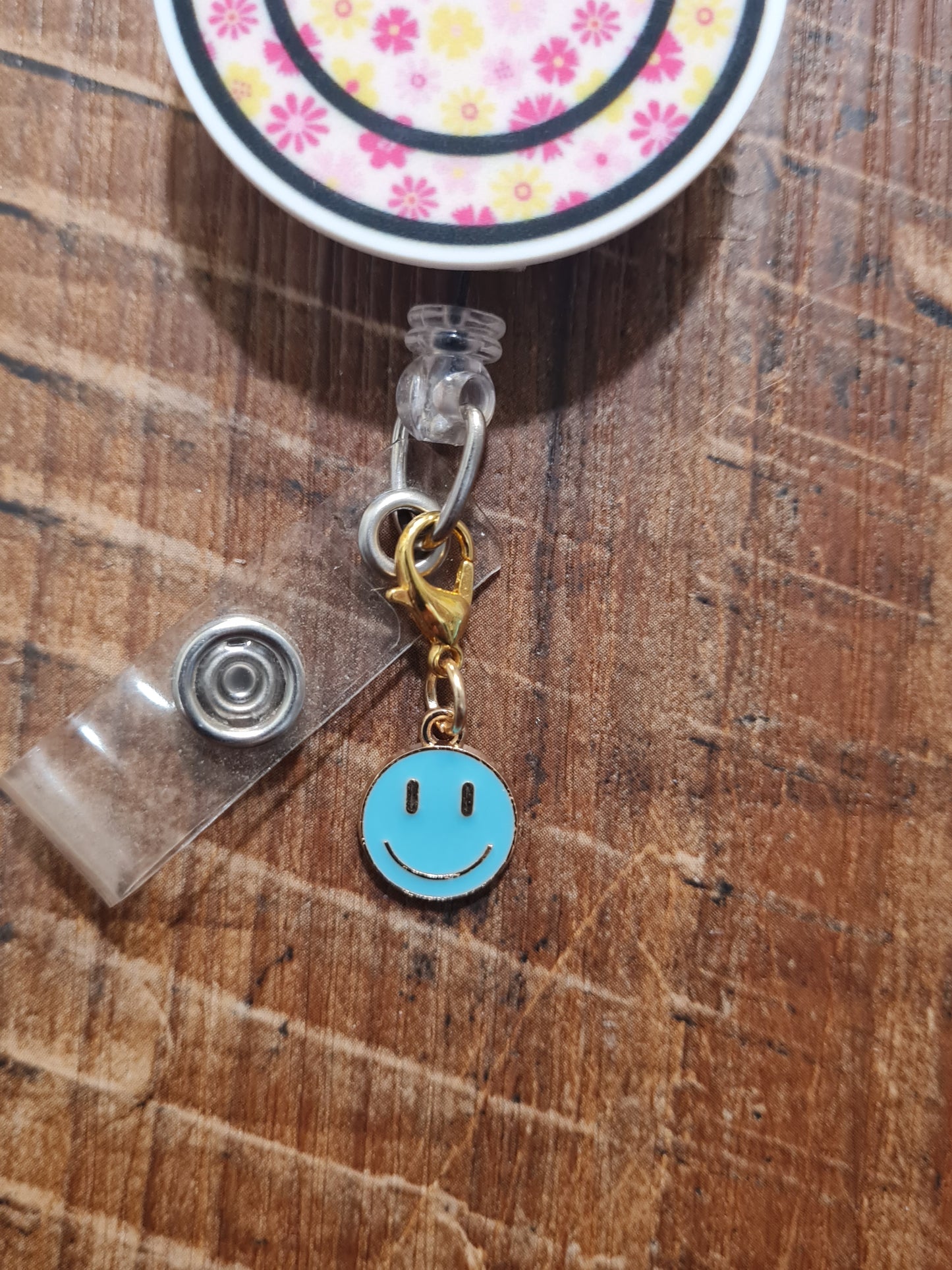Smiley Face ~ ID Badge Reel Charm ~ Custom Made ~ 3 Colors ~ Badge Buddy ~ Badge Accessories