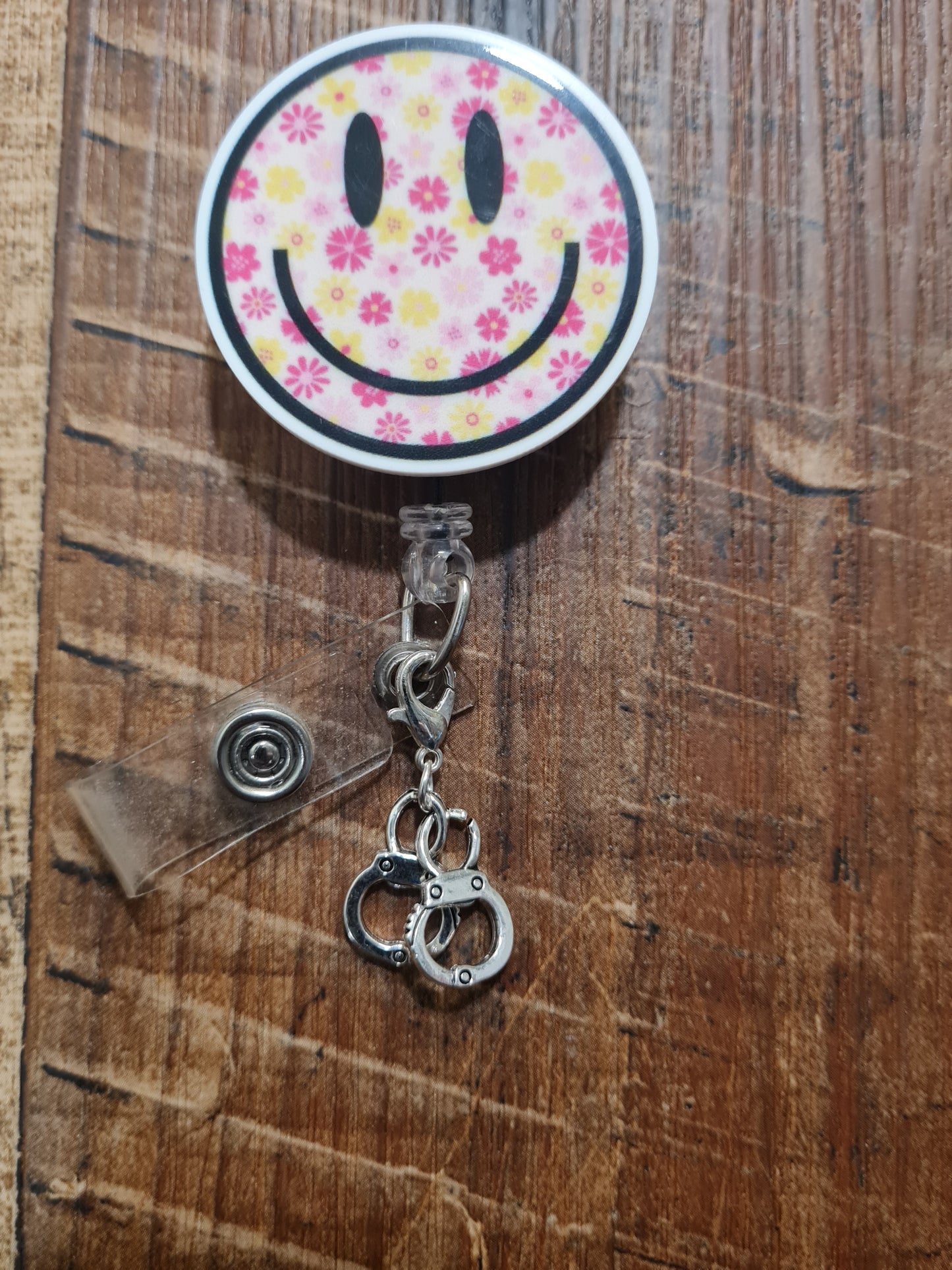 Handcuffs ~ Police ~ ID Badge Reel Charm ~ Custom Made Charms ~ Badge Buddy ~ Badge Accessories ~ Silver Handcuffs ID Badge Reel Charm - Duty Gear Lanyard Flair for Police, Security, and Correctional Officers
