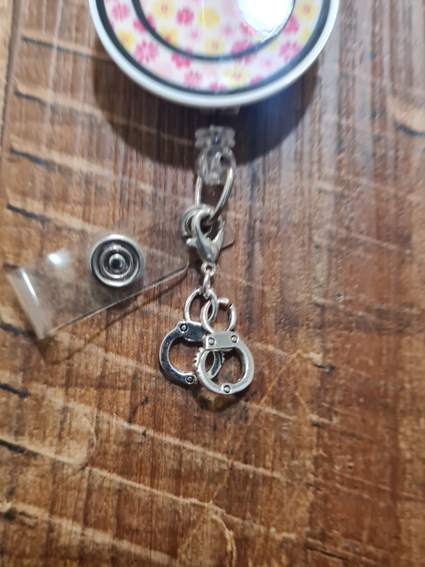 Handcuffs ~ Police ~ ID Badge Reel Charm ~ Custom Made Charms ~ Badge Buddy ~ Badge Accessories ~ Silver Handcuffs ID Badge Reel Charm - Duty Gear Lanyard Flair for Police, Security, and Correctional Officers