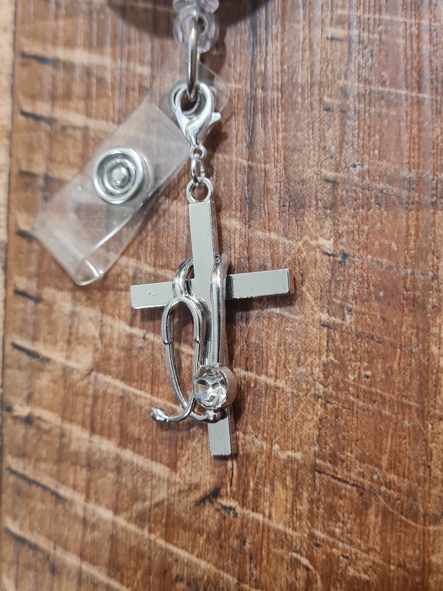 Cross with Stethoscope ~ ID Badge Reel Charm ~ Custom Made Charms ~ Badge Buddy ~ Badge Accessories ~ Medical Cross ~ Healthcare Cross ~ Medical Cross ID Badge Reel Charm - Healthcare Professional Lanyard Flair for Nurses, EMTs, and Doctors