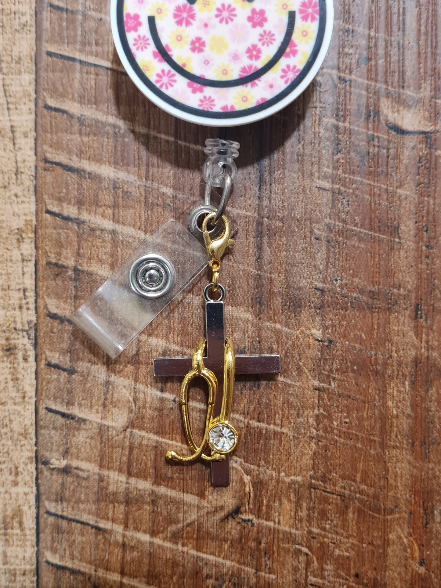 Cross with Stethoscope ~ ID Badge Reel Charm ~ Custom Made Charms ~ Badge Buddy ~ Badge Accessories ~ Medical Cross ~ Healthcare Cross ~ Medical Cross ID Badge Reel Charm - Healthcare Professional Lanyard Flair for Nurses, EMTs, and Doctors
