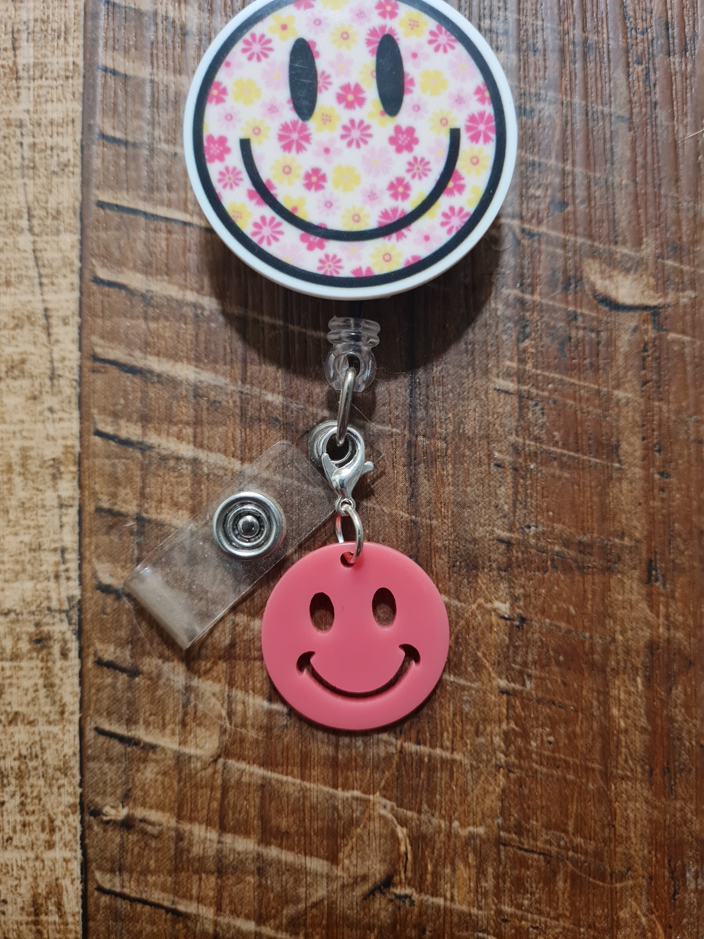 Smiley Face ID Badge Reel Charm - Retro Happy Face Lanyard Accessory for Pediatric Nurses, Teachers, and Dental Assistants