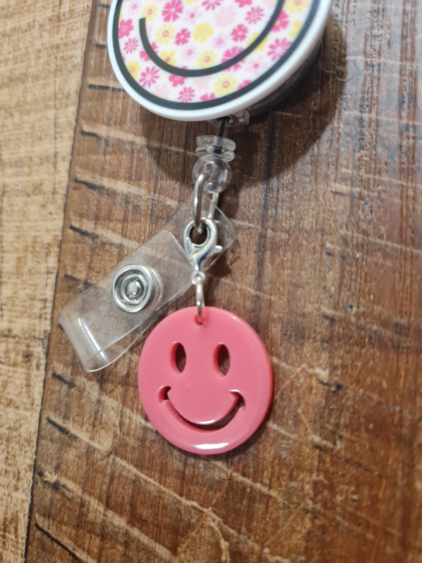Smiley Face ID Badge Reel Charm - Retro Happy Face Lanyard Accessory for Pediatric Nurses, Teachers, and Dental Assistants