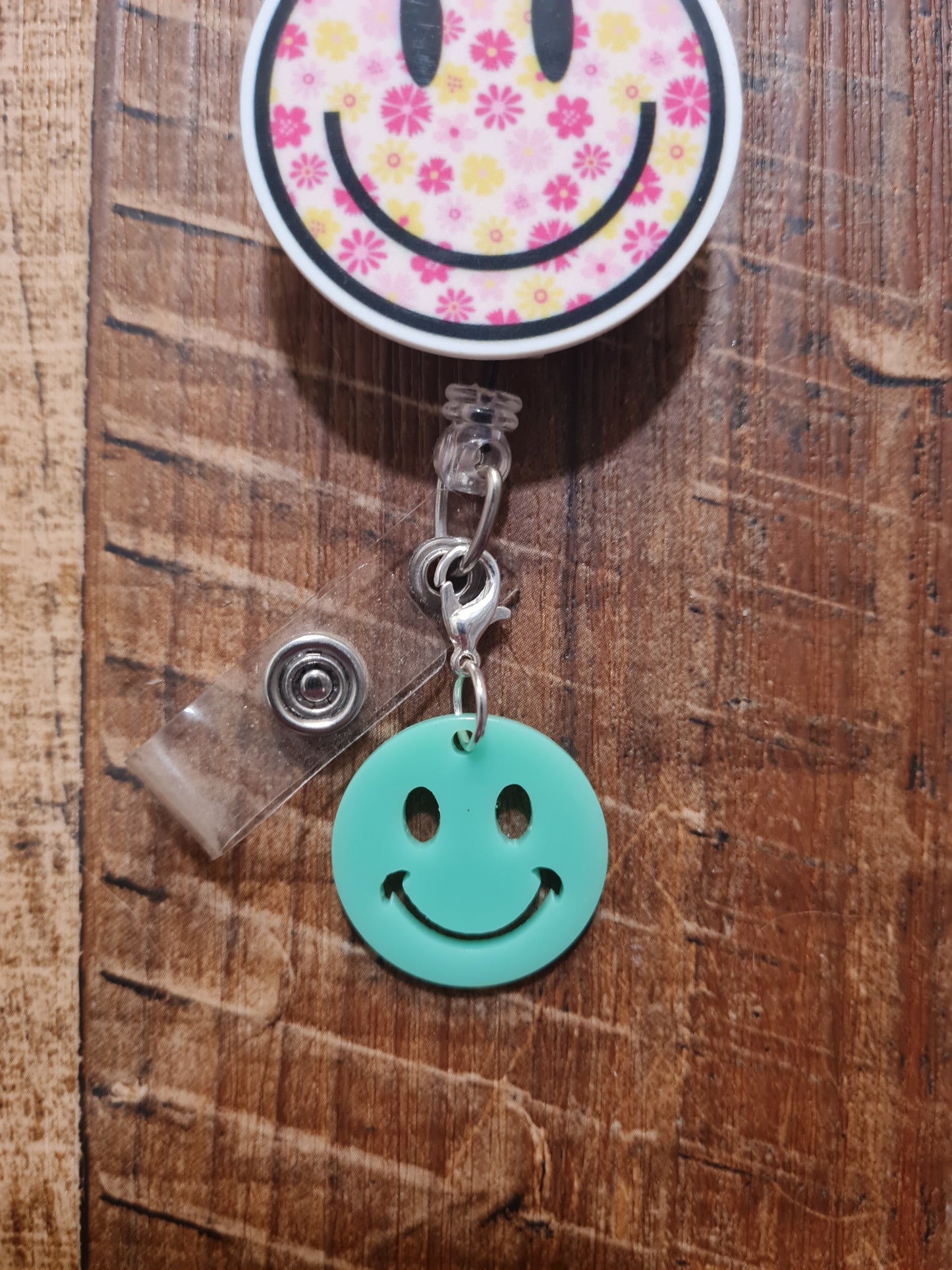 Smiley Face ID Badge Reel Charm - Retro Happy Face Lanyard Accessory for Pediatric Nurses, Teachers, and Dental Assistants