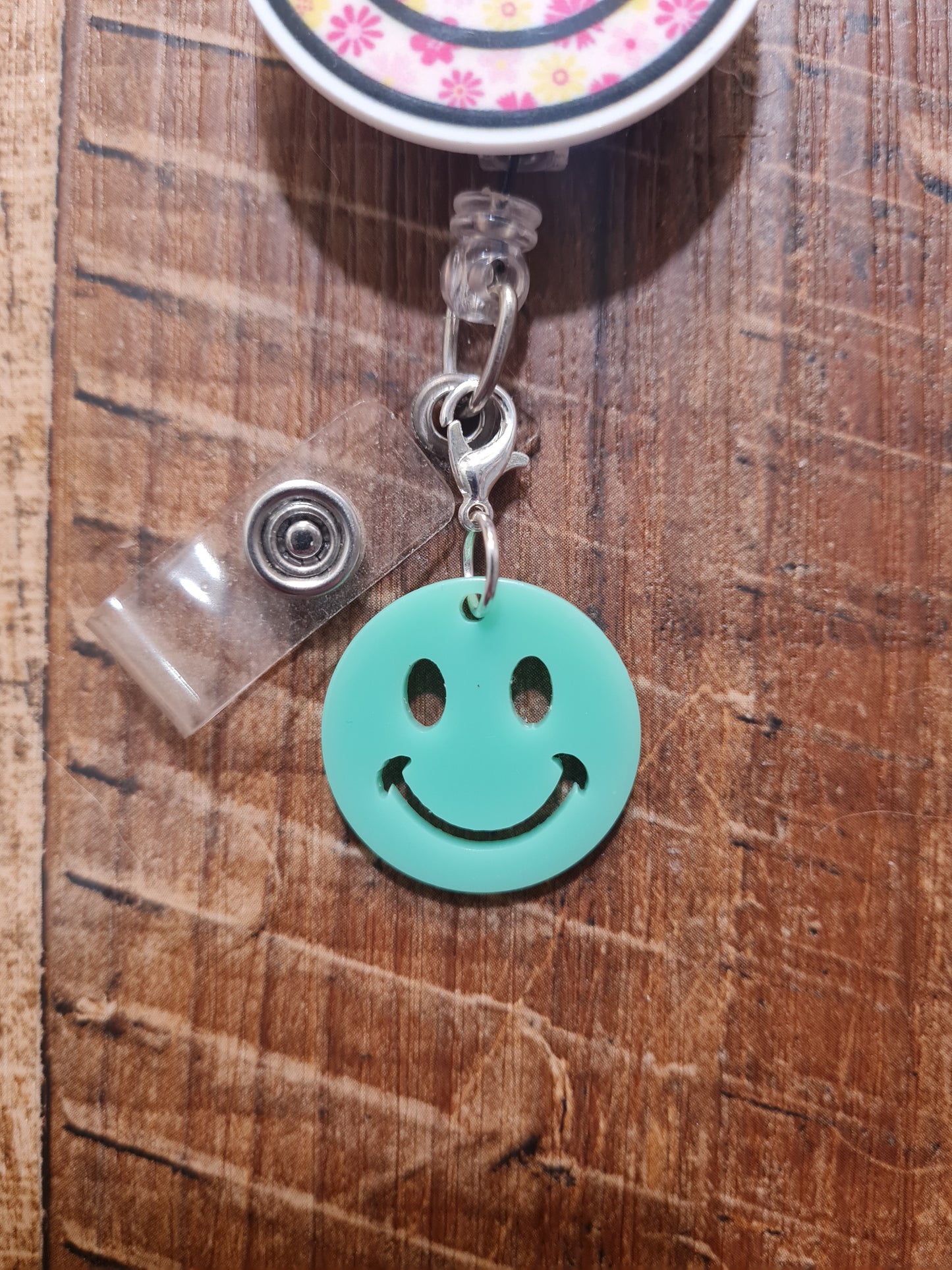 Smiley Face ID Badge Reel Charm - Retro Happy Face Lanyard Accessory for Pediatric Nurses, Teachers, and Dental Assistants