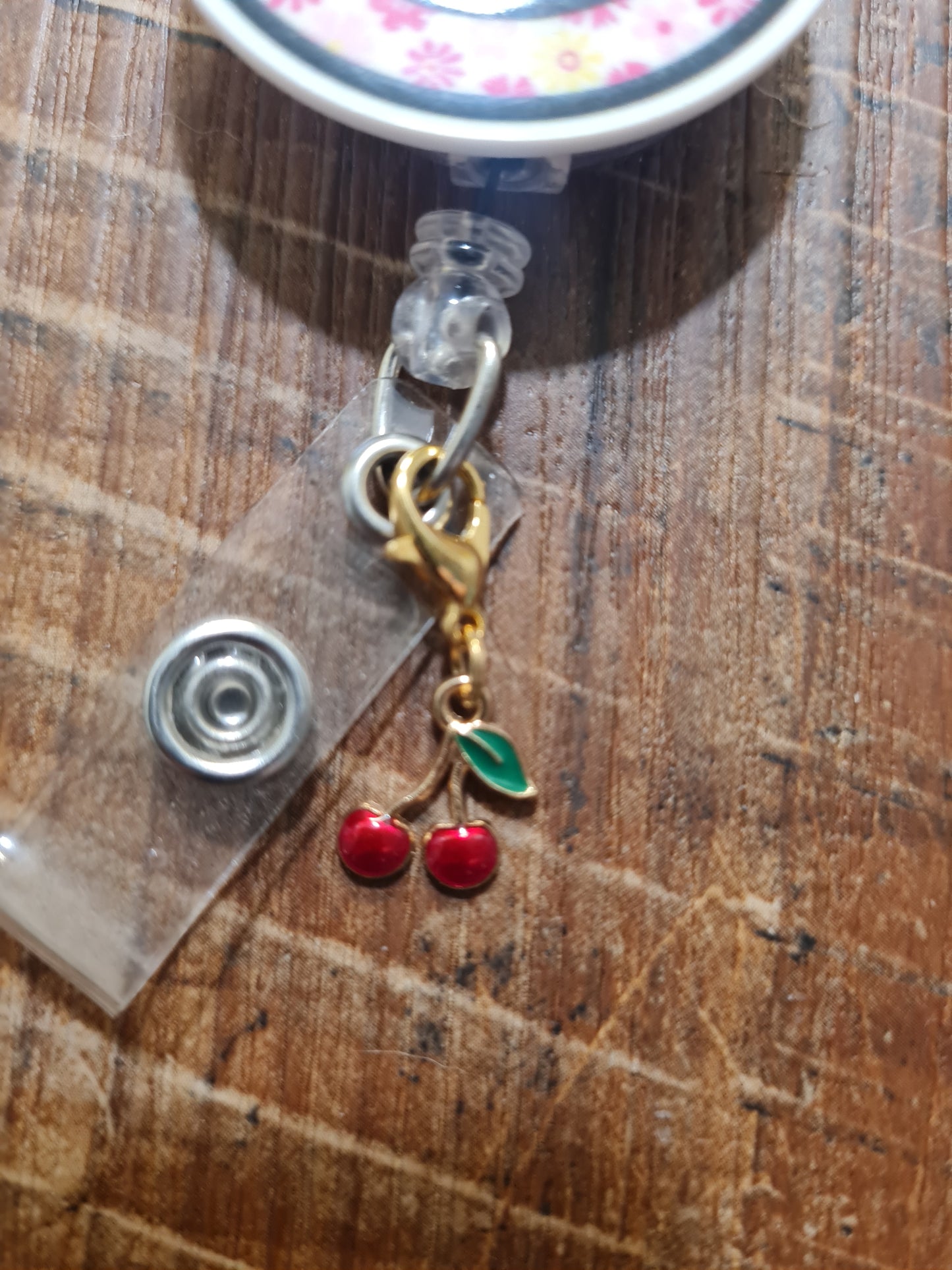 "Sweet Cherry" Retro ID Badge Charm - Vintage Inspired Red Fruit Flair for Nurses and Teachers - Cute Rockabilly Badge Dangle