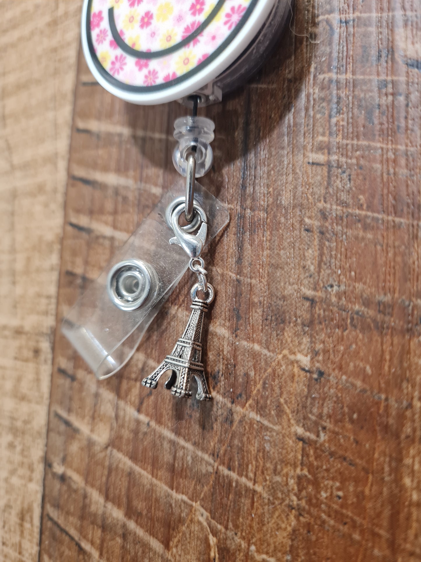 Eiffel Tower ID Badge Reel Charm - Parisian Travel Theme Lanyard Accessory for French Teachers, Travel Agents, and Nurses - Silver France Flair