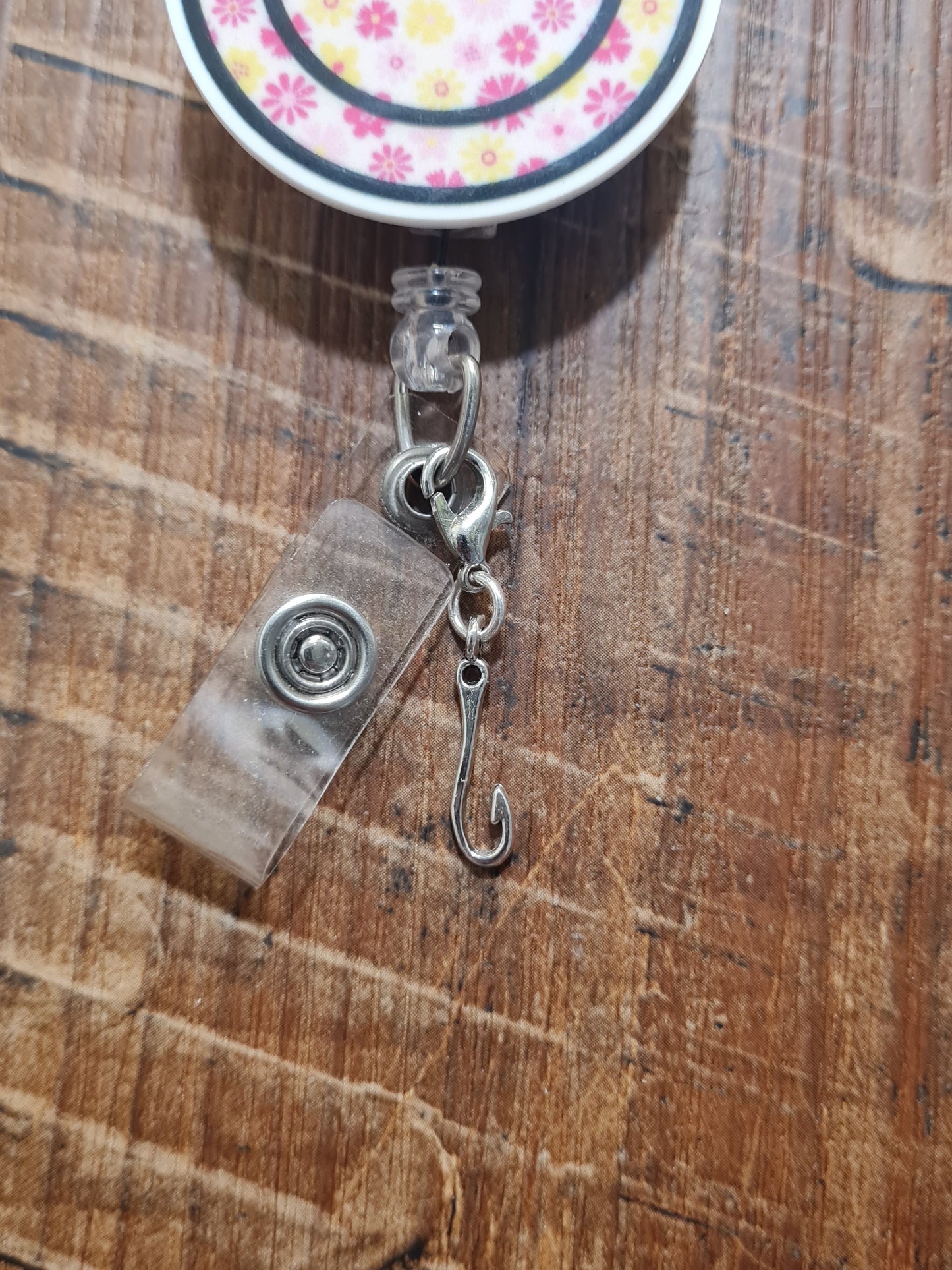 Fishing Hook ID Badge Reel Charm - Silver Fish Hook Accessory for Lanyards - Unique Gift for Fishermen, Nurses, and Teachers
