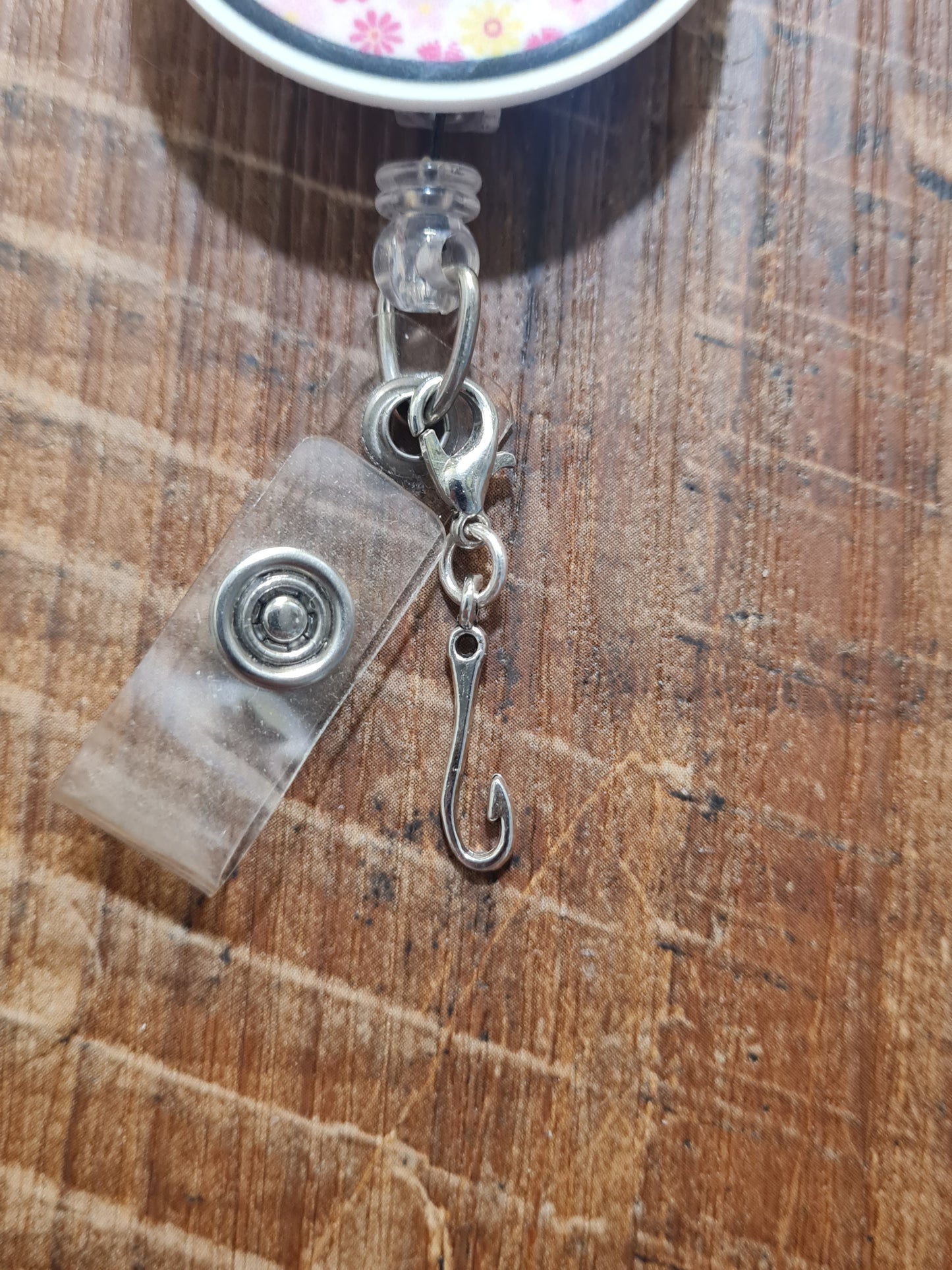 Fishing Hook ID Badge Reel Charm - Silver Fish Hook Accessory for Lanyards - Unique Gift for Fishermen, Nurses, and Teachers