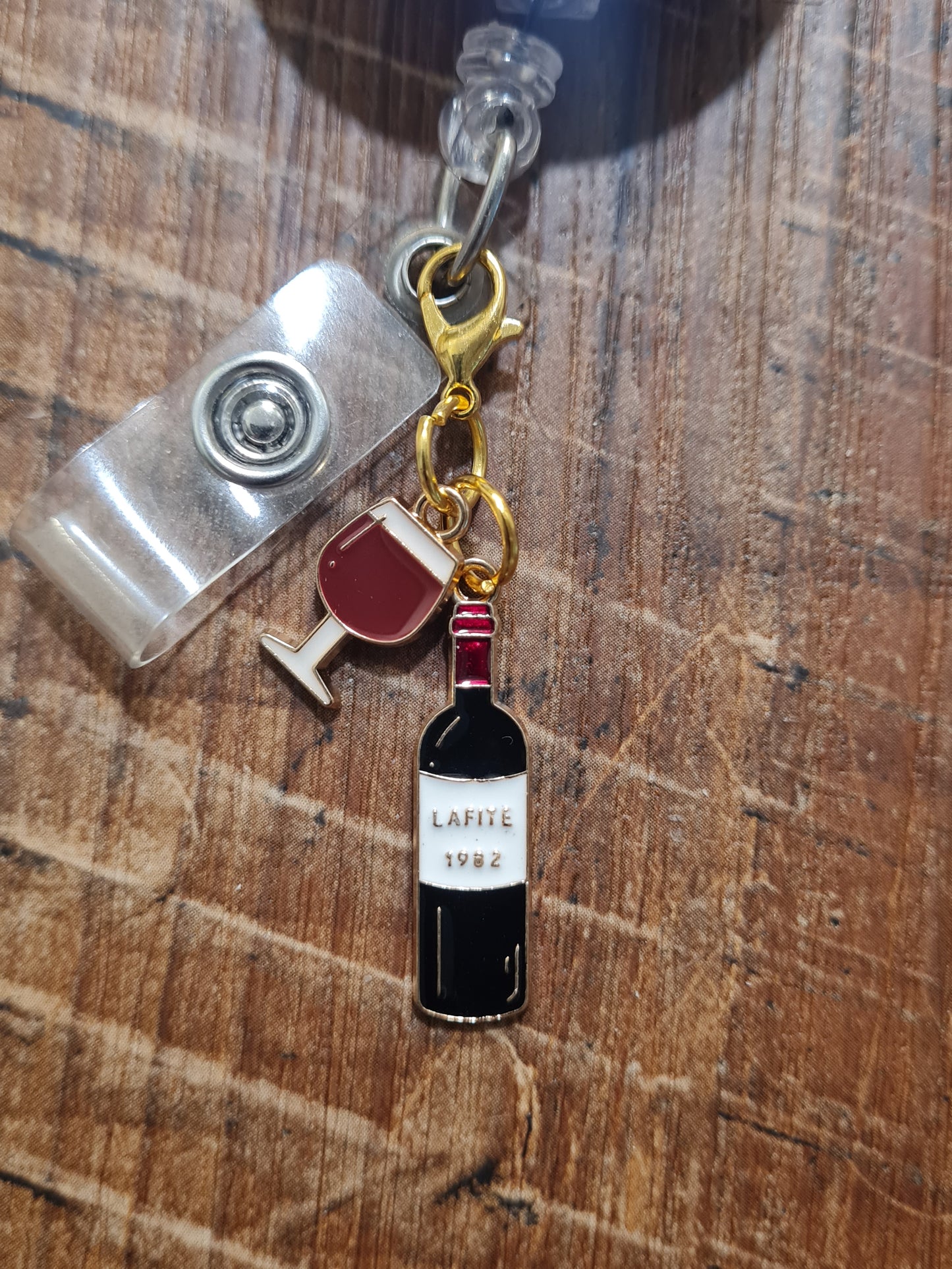 Beer Bottle, Wine Bottle and Glass ID Badge Reel Charm - Cute Sparkling Wine Accessory for Nurses, Teachers, and Office Staff