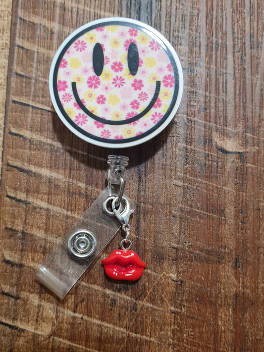Personalized Red Lips ID Badge Reel Charm - Bright Red Kiss Mark Accessory for Nurses, Estheticians, and Makeup Artists