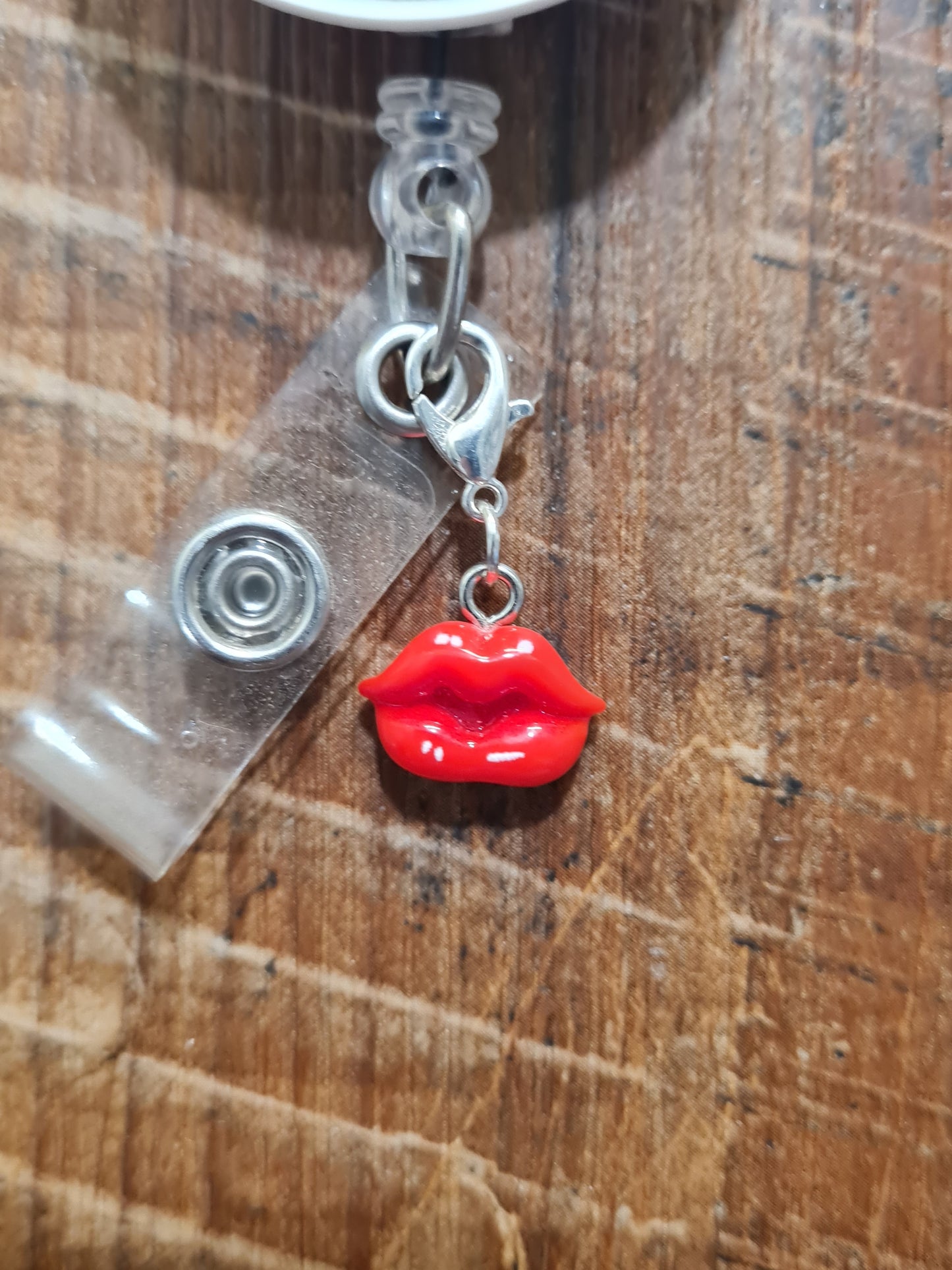 Personalized Red Lips ID Badge Reel Charm - Bright Red Kiss Mark Accessory for Nurses, Estheticians, and Makeup Artists