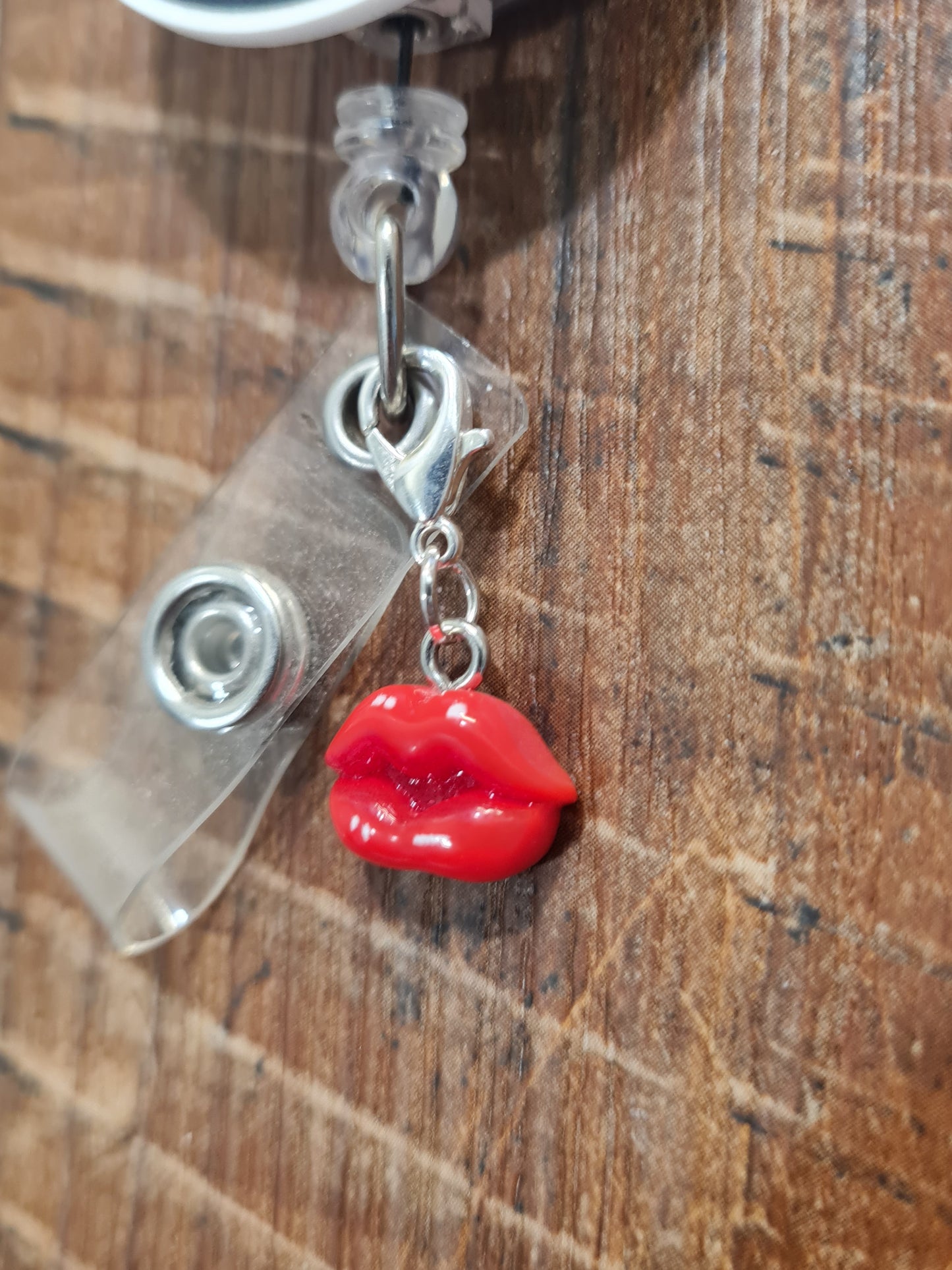 Personalized Red Lips ID Badge Reel Charm - Bright Red Kiss Mark Accessory for Nurses, Estheticians, and Makeup Artists