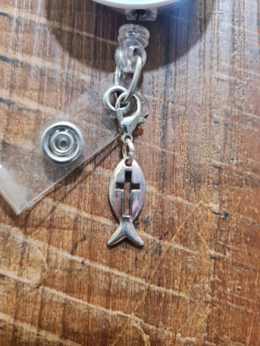 "Faithful Fish" Christian ID Badge Charm - Ichthys Symbol Accessory for Healthcare & Office - Subtle Witness Badge Flair - Jesus Fish Religious Jewelry