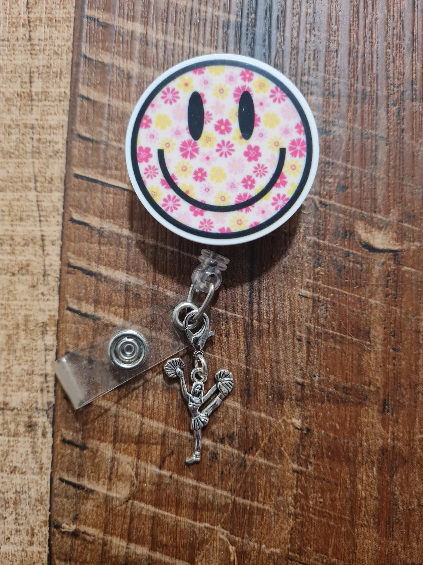 "Game Day Spirit" Cheerleader ID Badge Charm - High School Cheer Coach Appreciation Gift - Megaphone & Pom Pom Badge Flair - School Spirit Accessory